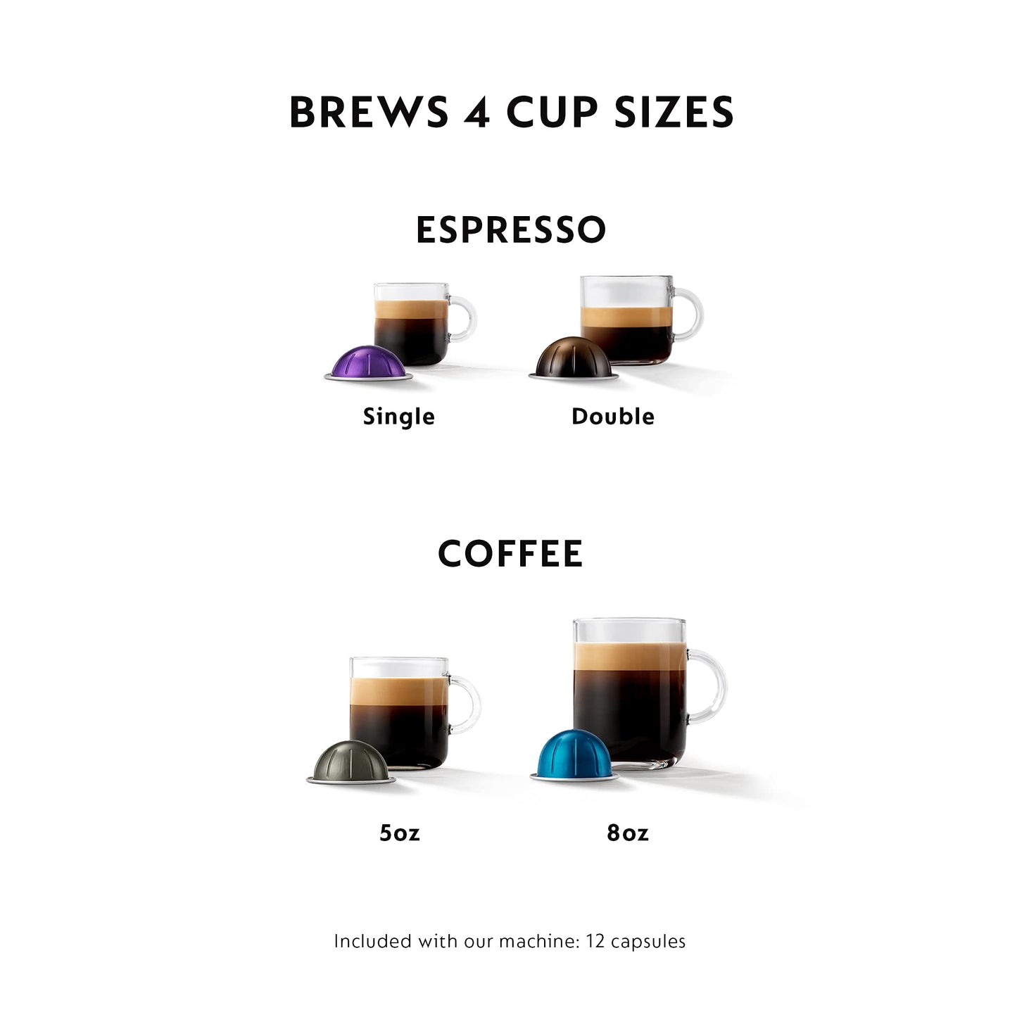 Nespresso Vertuo Plus Deluxe Coffee & Espresso Maker by De'Longhi, Black | Piano black coffee machine. Brews 4 cup sizes: 5 and 8 oz. coffee, plus single and double espresso, at the touch of a button.
