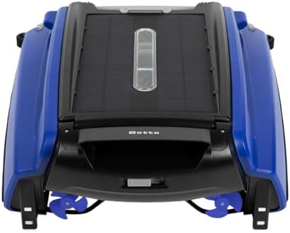 Betta SE blue solar robotic pool skimmer floating on pool surface