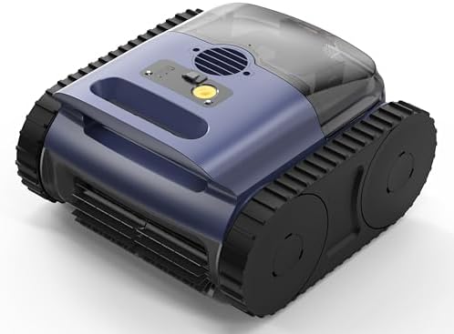 MOREBOT SAT 25 blue cordless robotic pool vacuum on pool deck