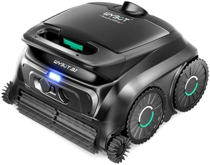 WYBOT B1 space black cordless robotic pool cleaner on pool deck