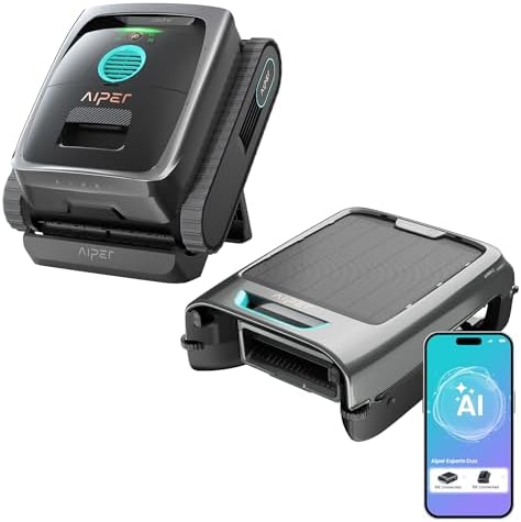 AIPER Experts Duo gray Scuba V3 robotic pool cleaner and EcoSurfer S2 skimmer set