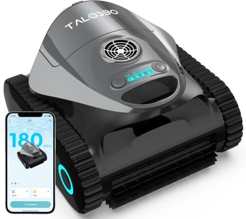 TALOSBO C1 deep gray robotic pool cleaner on pool deck ready to use