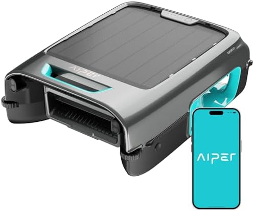 AIPER EcoSurfer S2 blue solar pool skimmer robot floating on pool surface