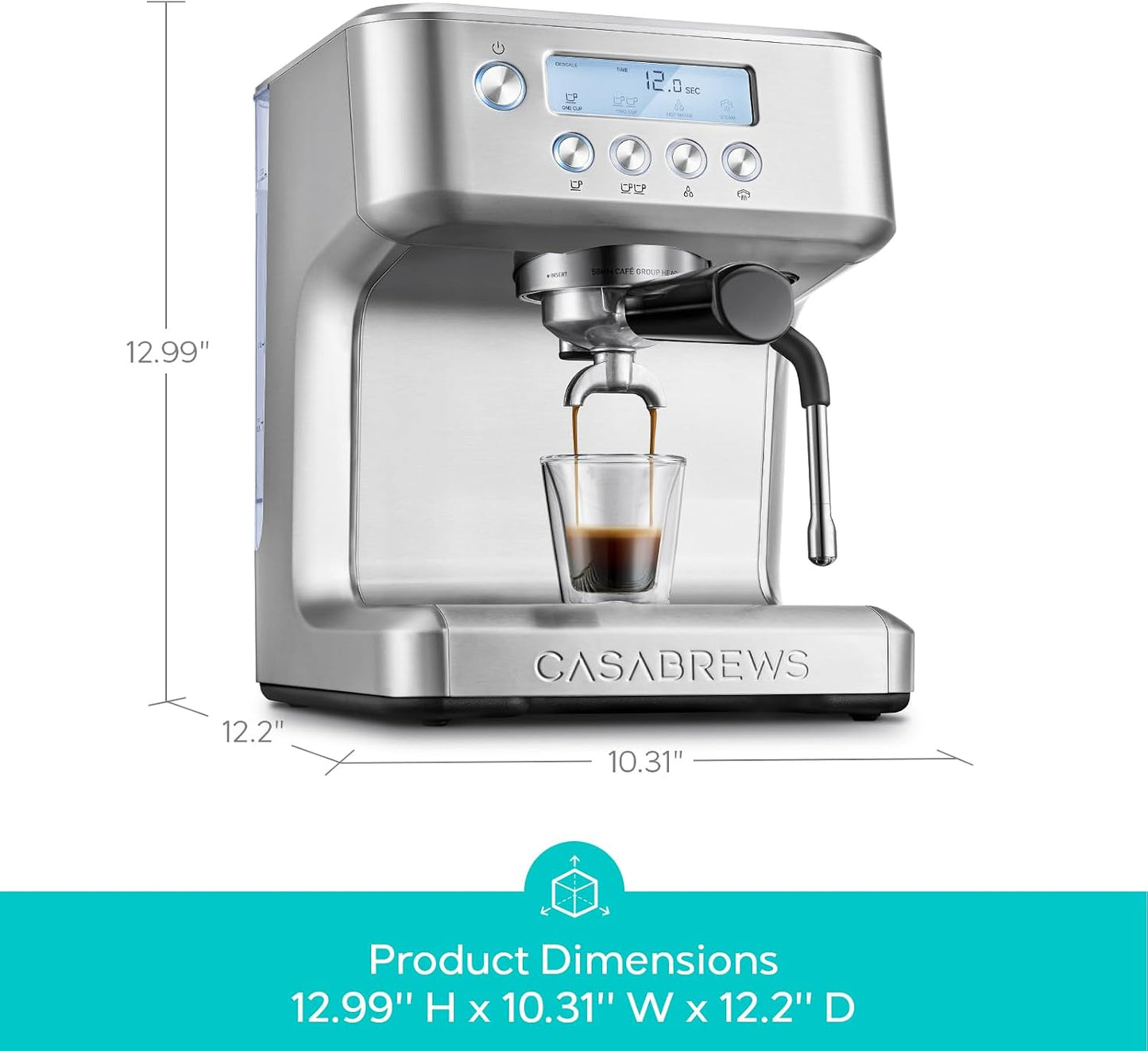 CASABREWS Ultra Espresso Machine, Barista Espresso Maker with Steam Wand | LCD Display, Custom Brew Temp, Latte & Cappuccino Machine, 20-Bar Italian Pump, Powerful Steam Wand, 73oz Removable Tank