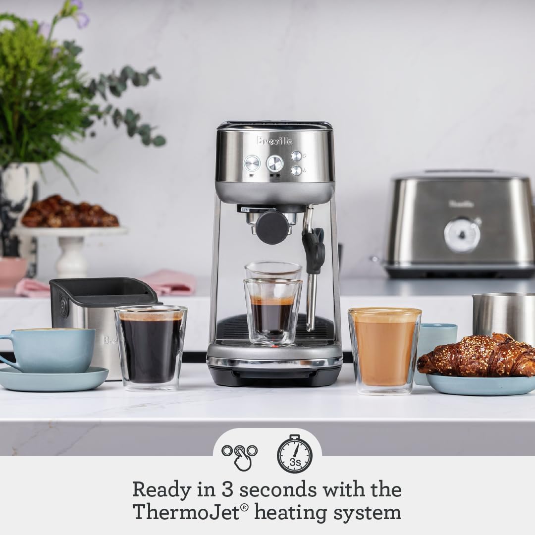 Breville BES450BSS Bambino Espresso Machine, Brushed Stainless Steel | Make café-quality espresso, lattes and cappuccinos at home with this compact, manual coffee maker | Beginner-friendly