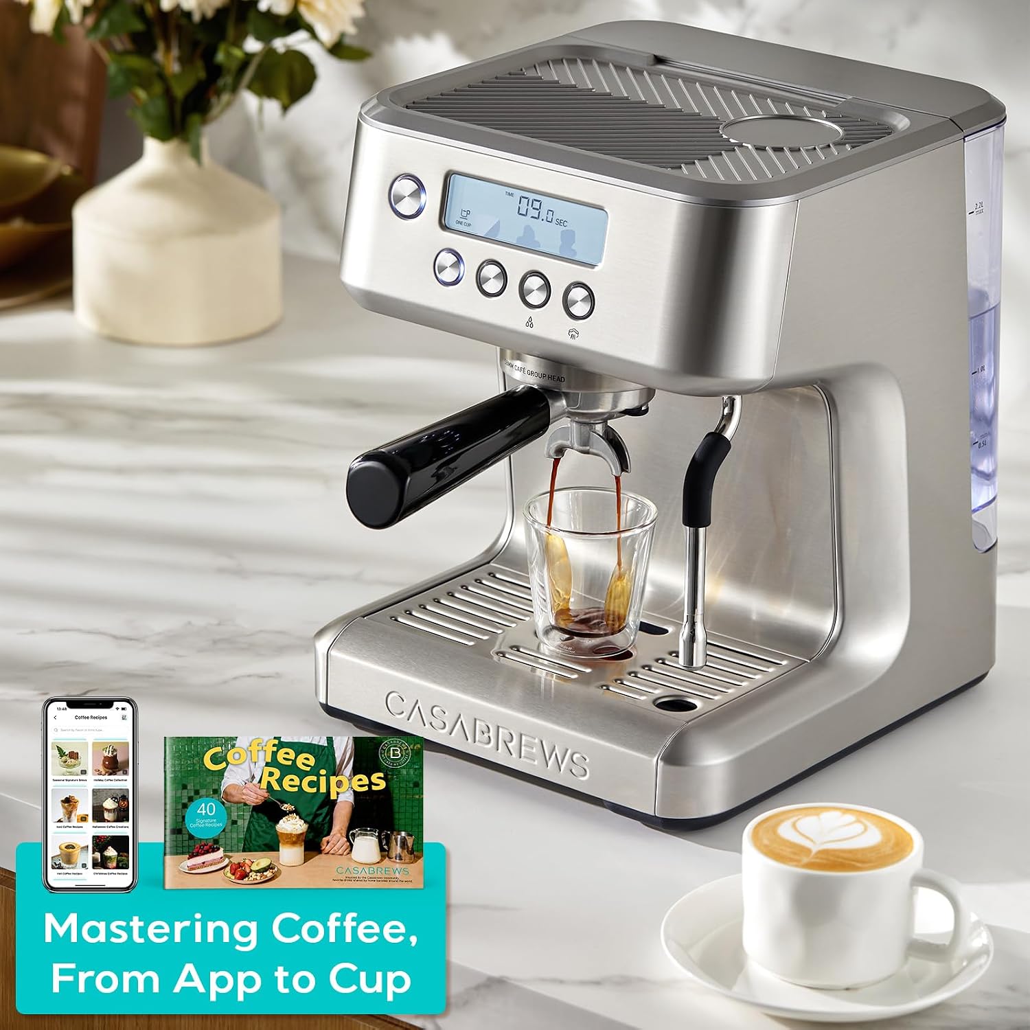 CASABREWS Ultra Espresso Machine, Barista Espresso Maker with Steam Wand | LCD Display, Custom Brew Temp, Latte & Cappuccino Machine, 20-Bar Italian Pump, Powerful Steam Wand, 73oz Removable Tank
