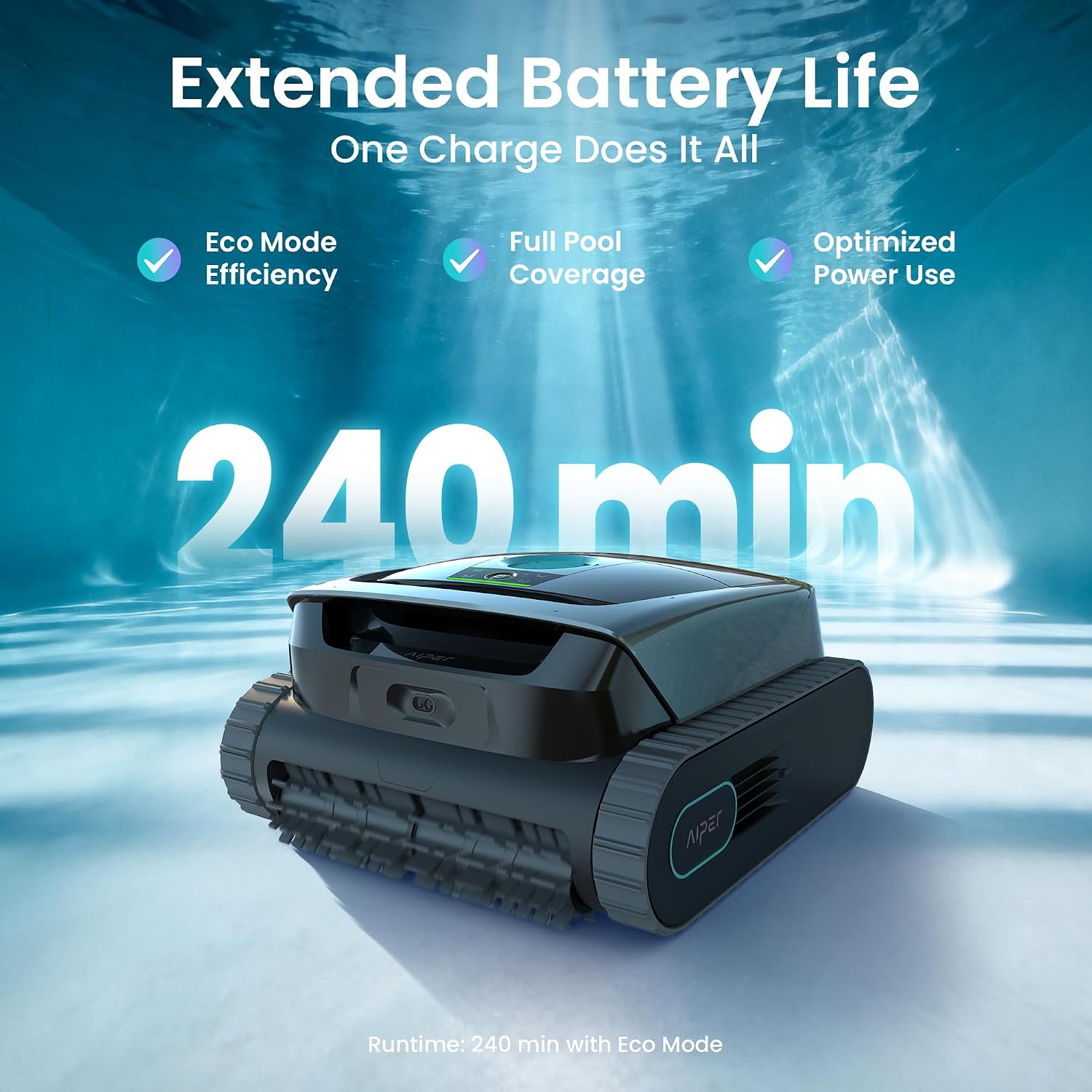 Aiper Scuba S3 ECO mode 240 minute runtime for all-day pool maintenance