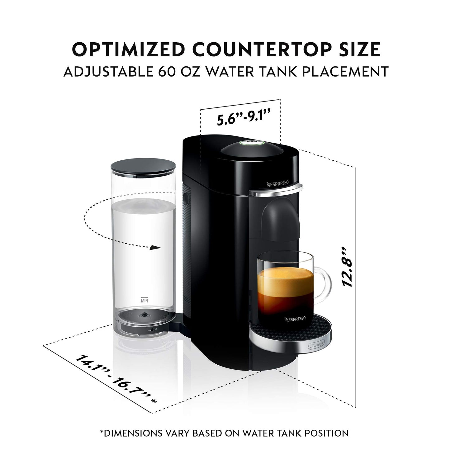 Nespresso Vertuo Plus Deluxe Coffee & Espresso Maker by De'Longhi, Black | Piano black coffee machine. Brews 4 cup sizes: 5 and 8 oz. coffee, plus single and double espresso, at the touch of a button.