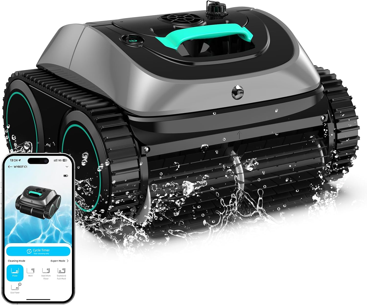 WYBOT C1 waterline scrubbing and wall cleaning cycle demonstration