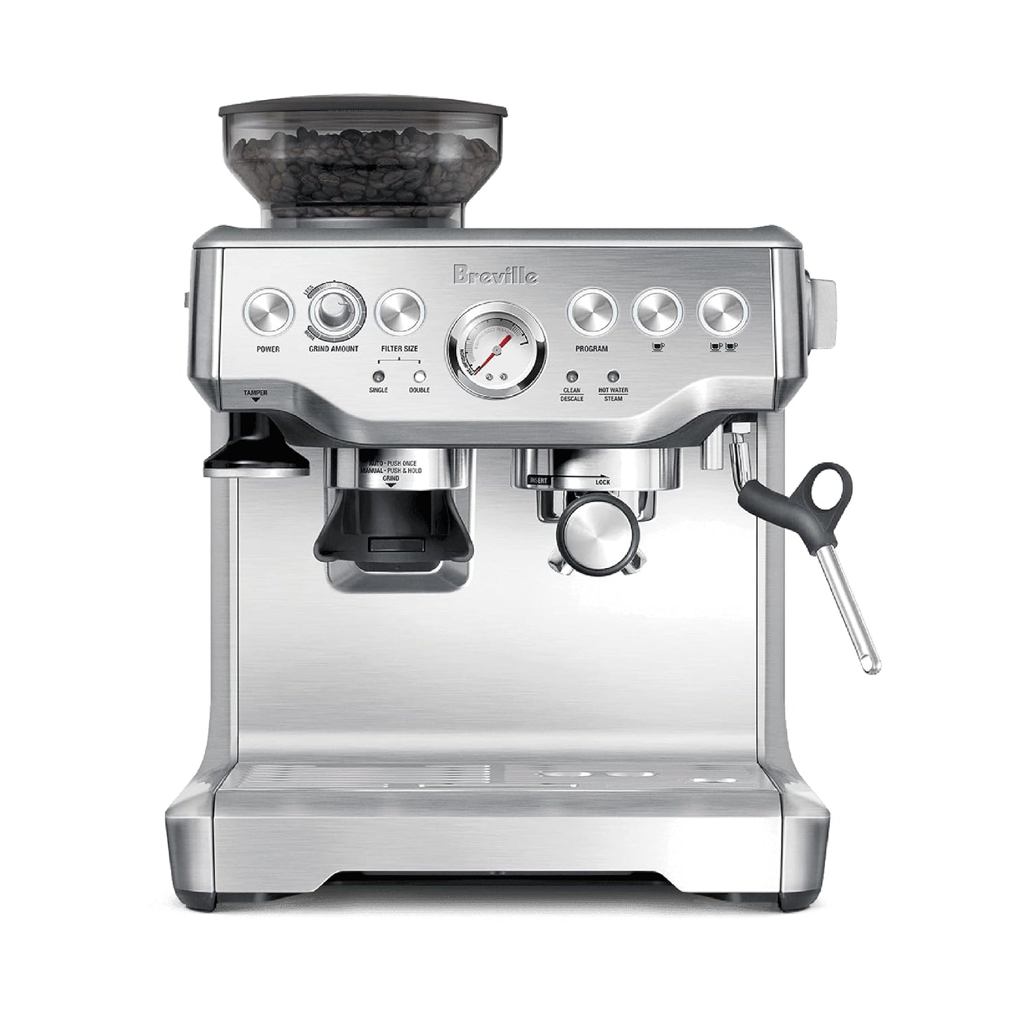 Breville BES870XL Barista Express Espresso Machine, Brushed Stainless Steel | Craft café-quality espresso shots, lattes and cappuccinos at home with this manual coffee maker with built-in grinder