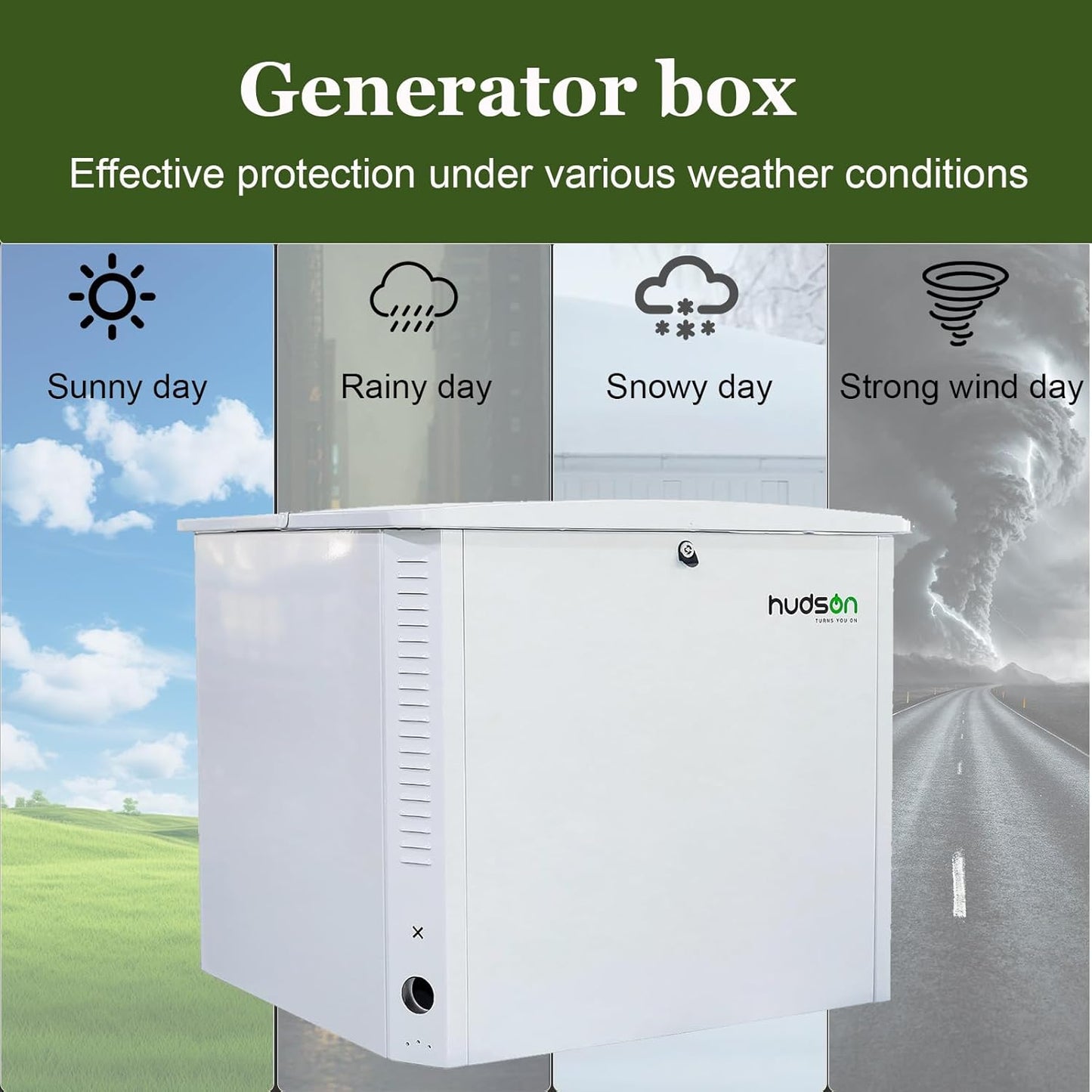 Generator Box, Hudson SD Aluminum Generator Quiet Box Interior Space: 39.4”x32”x31.7”, Air-Cooled Generator Cover with Powerful Fan, for Most Heavy Duty and Portable Generators, White