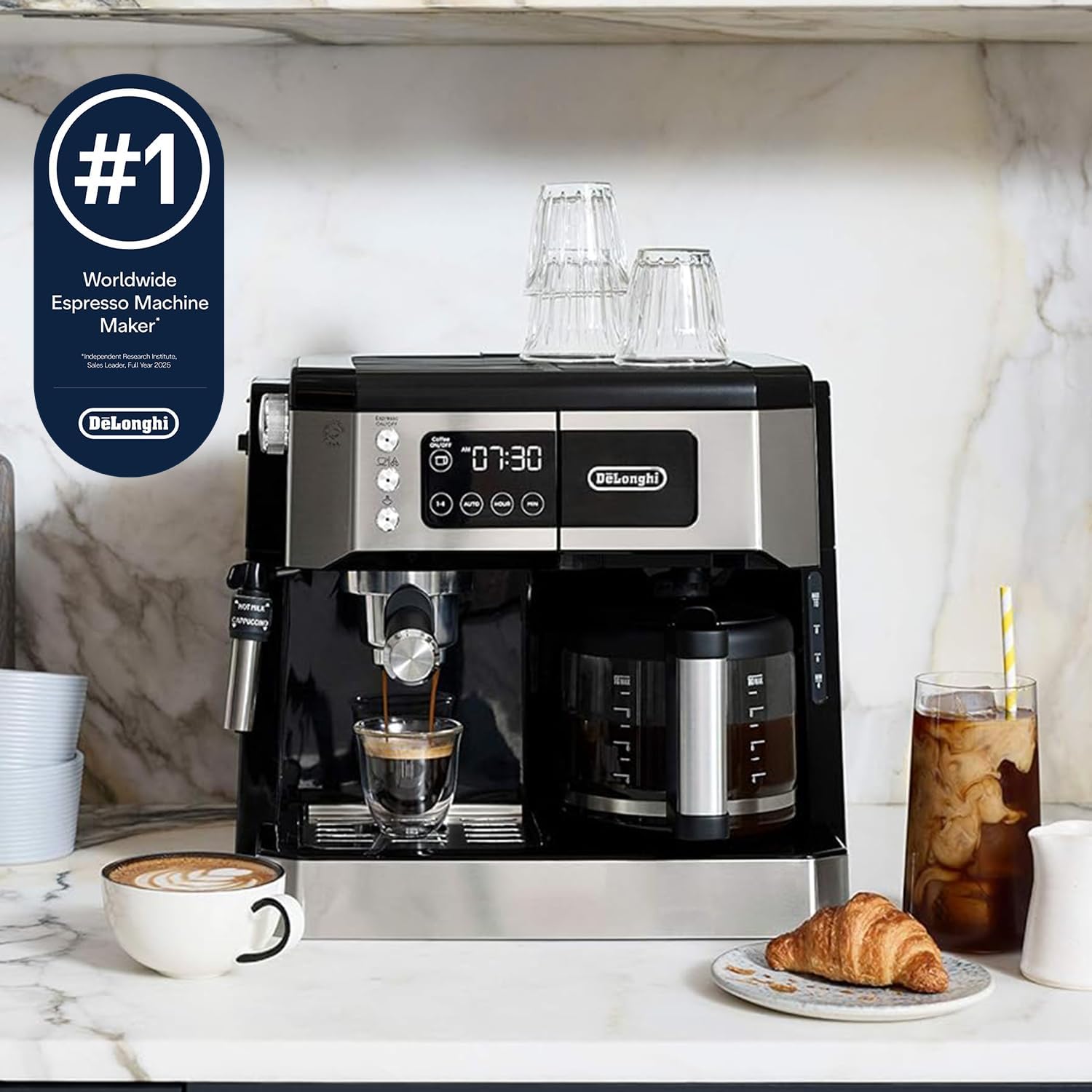 De'Longhi All-in-One Espresso & Coffee Maker, 10-Cup Pot, Milk Frother | #1 Worldwide Espresso Machine Maker, Dual Heating System, Milk Frother, 15-Bar Pressure