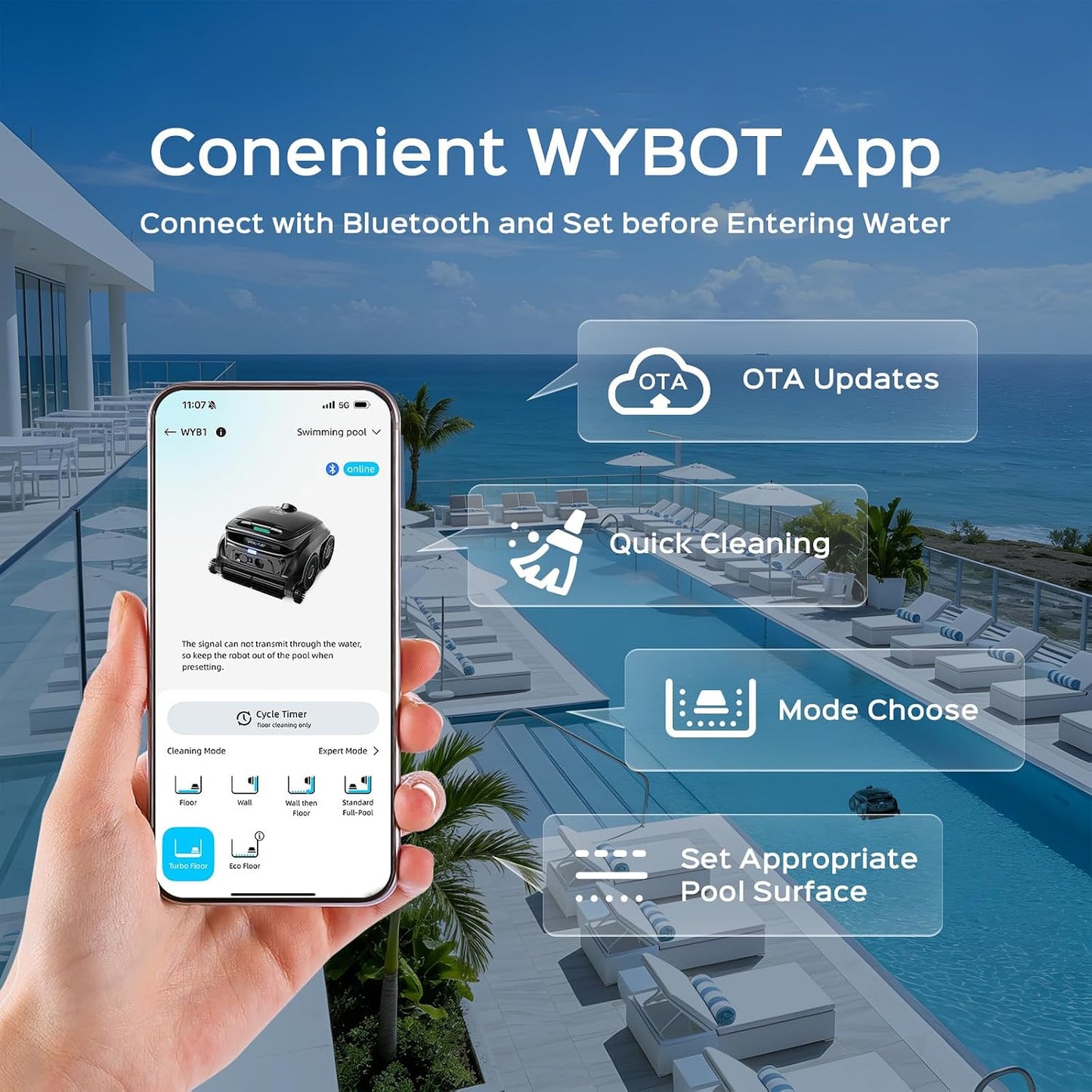 WYBOT B1 OTA firmware update process via WYBOT mobile app