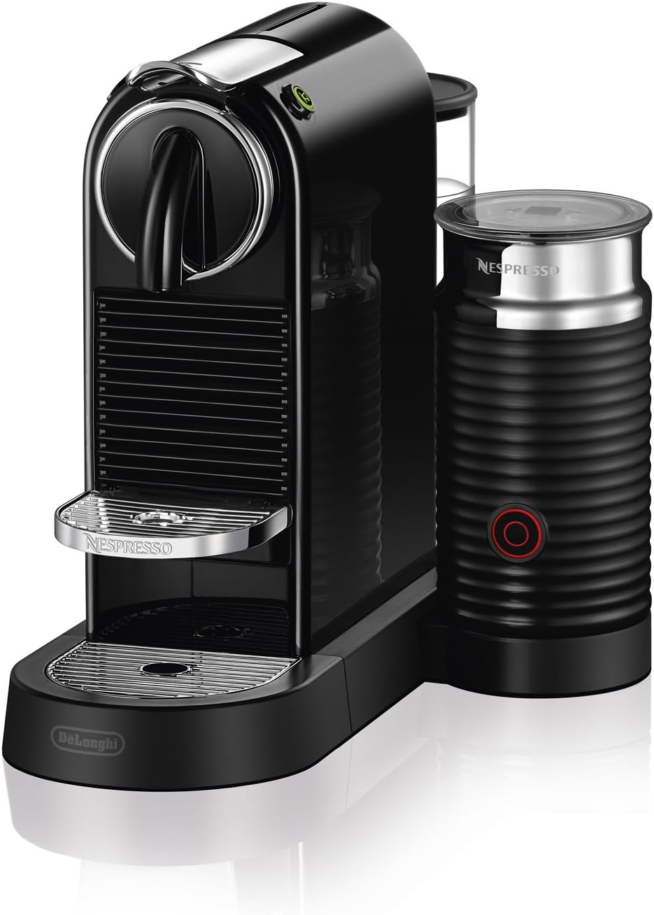 Nespresso CitiZ Coffee and Espresso Machine by De'Longhi with Milk Frother, Black, 9.3 x 14.6 x 10.9 inches | Limousine black espresso machine with integrated milk frother for cappuccinos and lattes. 19 bar pump with fast heat-up.
