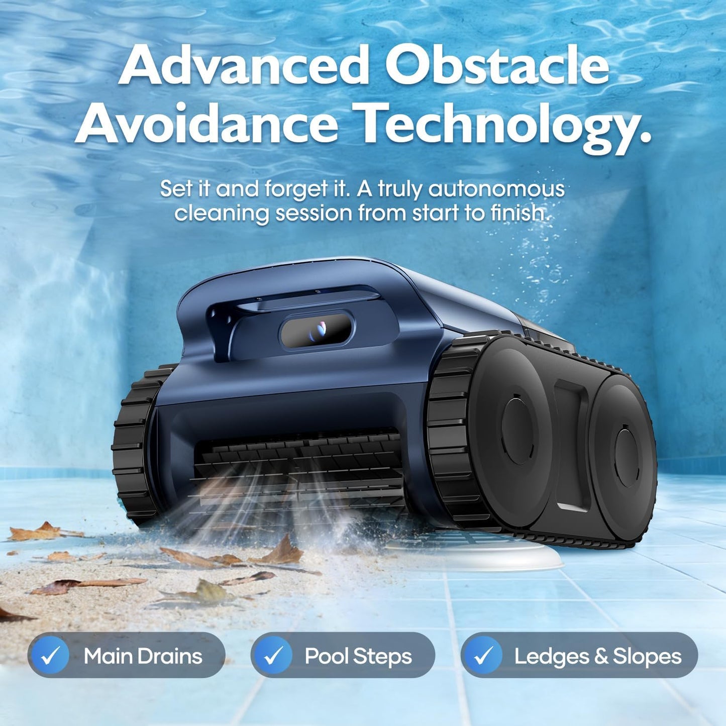 Lodoba pool vacuum navigating pool drain and corner obstacles