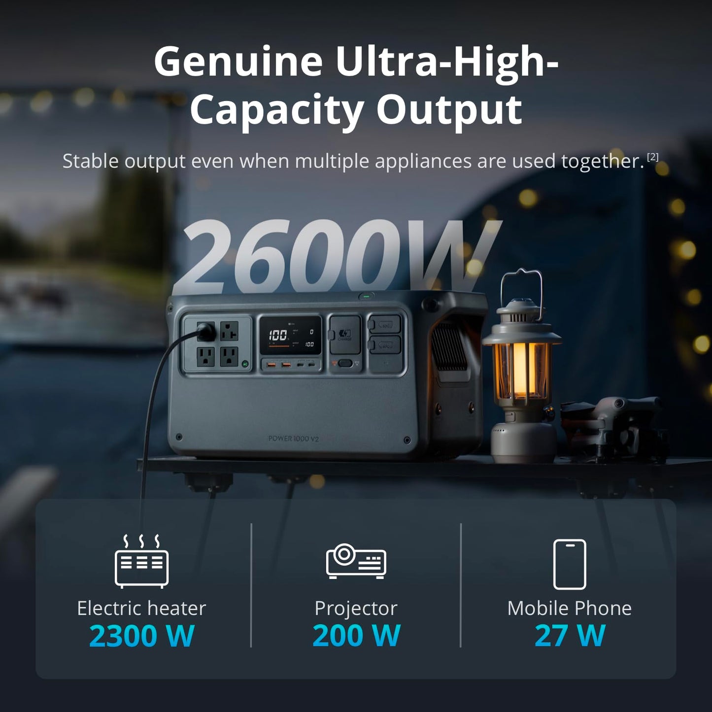 DJI Power 1000 Portable Power Station, 1024Wh LiFePO4 Battery, 2200W (Peak 2600W) AC/140W USB-C Output, 23db Ultra-Silent, Solar Generator For Home Backup, Camping (Solar Panel Optional)