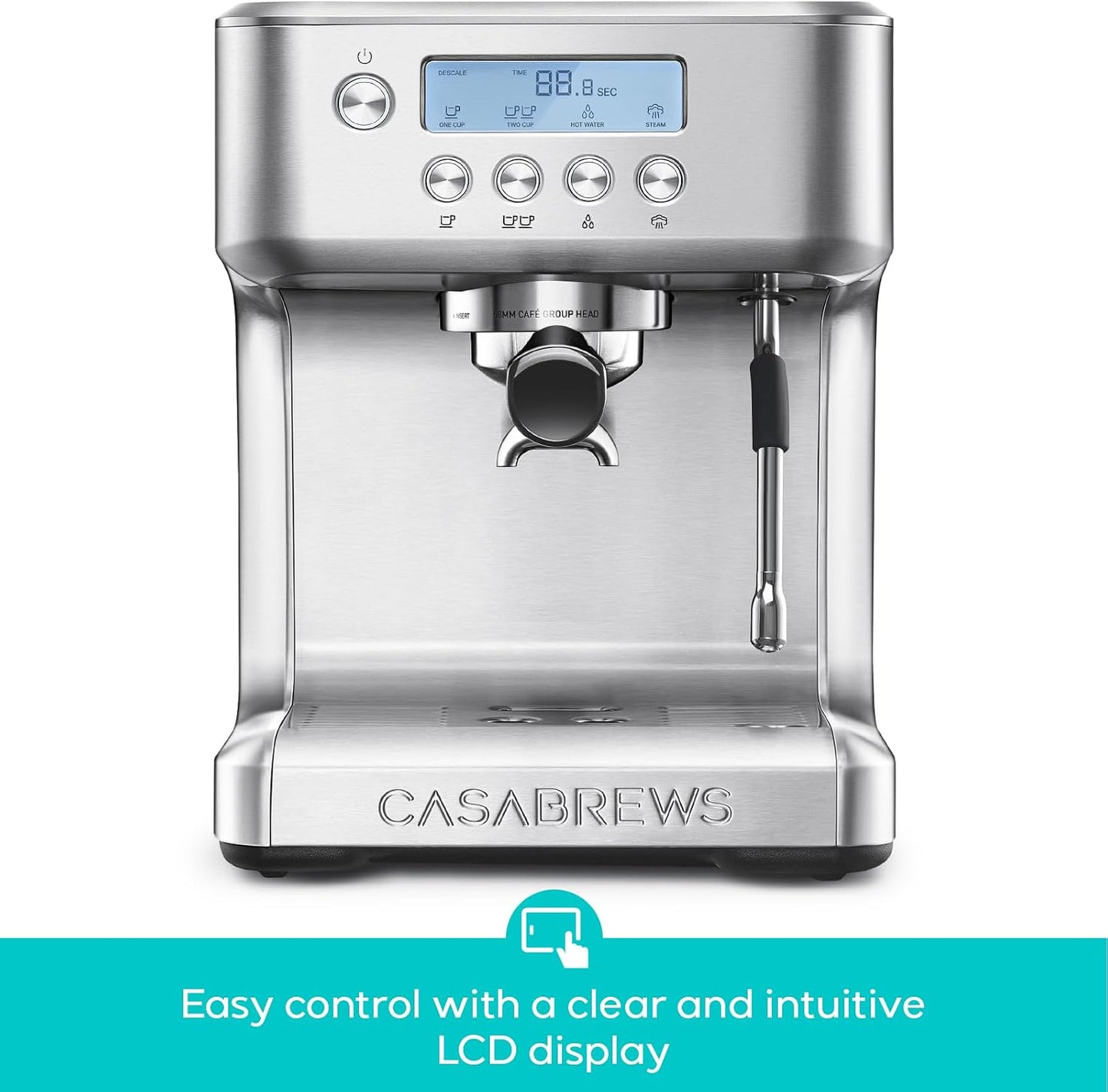 CASABREWS Ultra Espresso Machine, Barista Espresso Maker with Steam Wand | LCD Display, Custom Brew Temp, Latte & Cappuccino Machine, 20-Bar Italian Pump, Powerful Steam Wand, 73oz Removable Tank