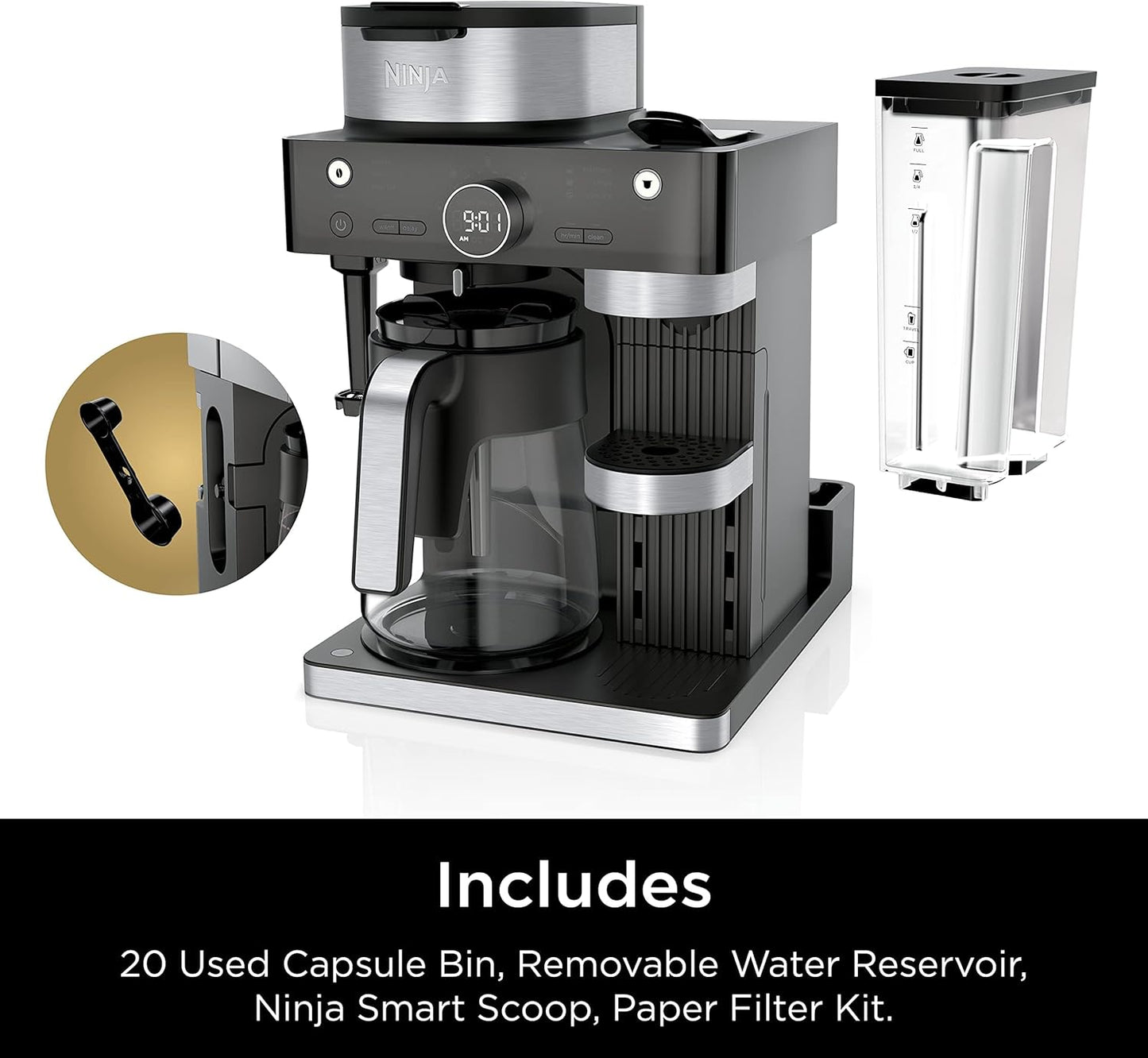 Ninja Espresso & Coffee Maker, Nespresso Capsule Compatible, Black, CFN601 | Barista System, 3 Espresso Brew Styles, Single-Serve Coffee, Built-in Frother, Espresso, Cappuccino & Latte Maker