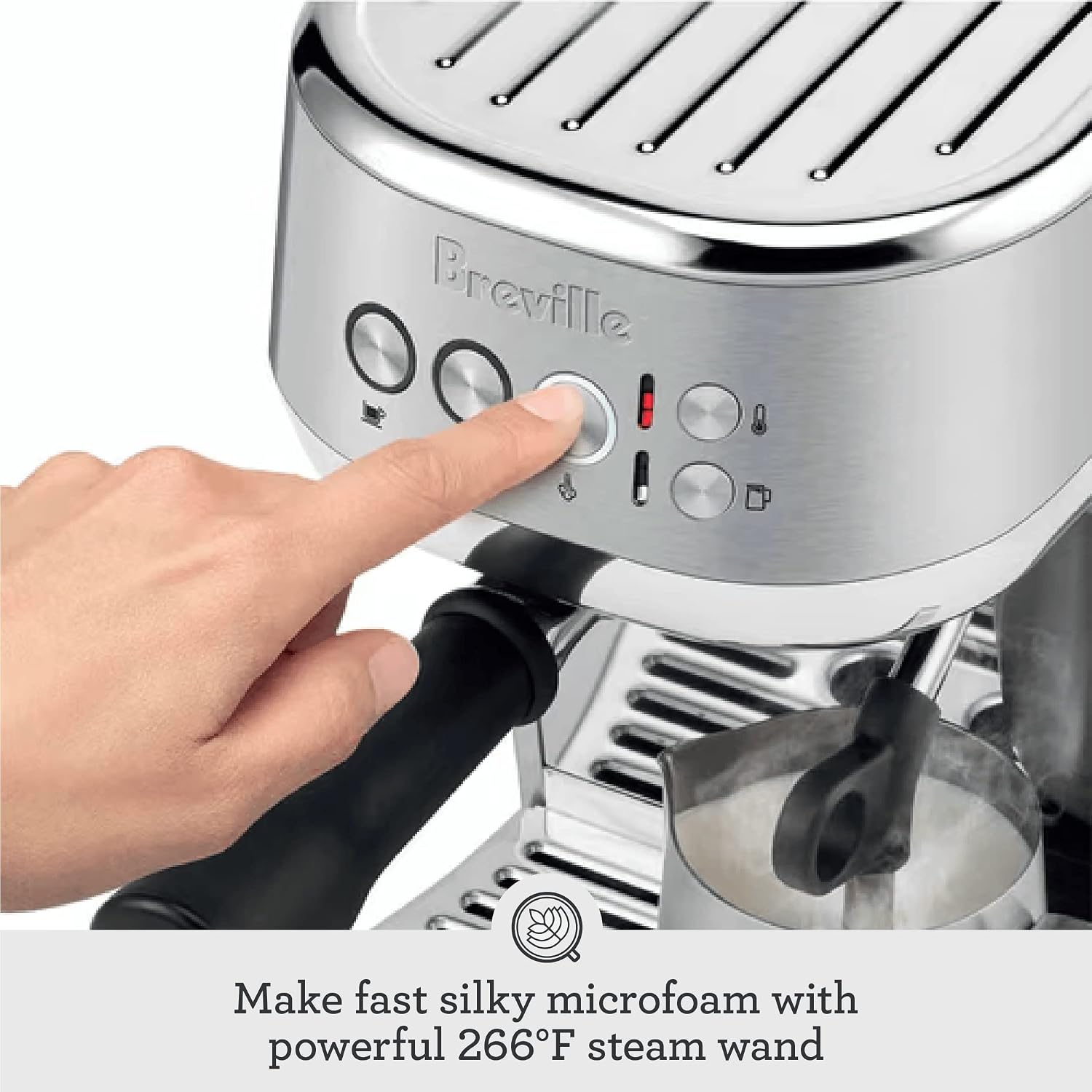 Breville BES500BSS Bambino Plus Espresso Machine, Brushed Stainless Steel | Make café-quality espresso, lattes and cappuccinos at home with this compact, semi-automatic coffee maker for home baristas