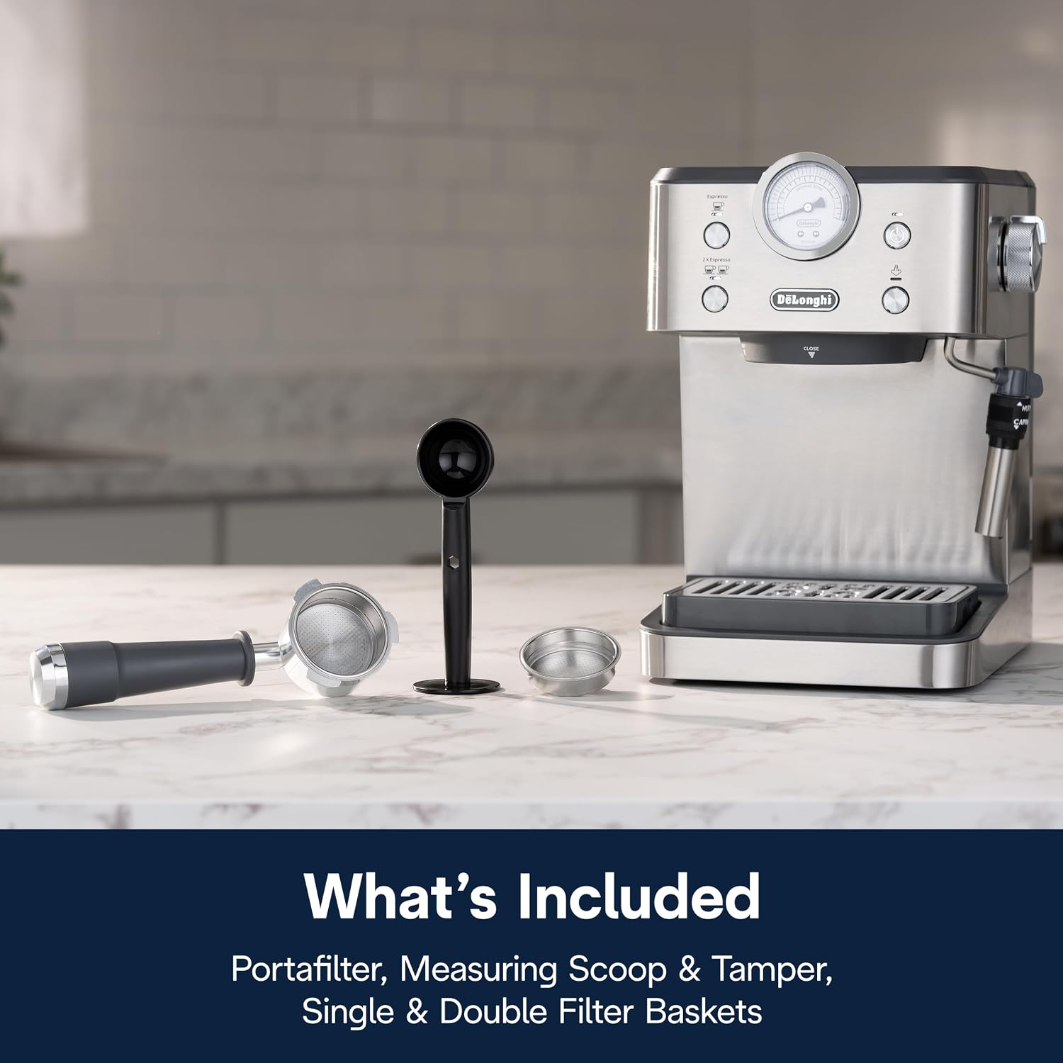 De'Longhi Classic Signature Espresso Machine, Adjustable Milk Frother | #1 Worldwide Espresso Machine Maker, Rapid Heat-Up, Preset Single & Double Espresso, Frother, Pressure Gauge, Compact Design