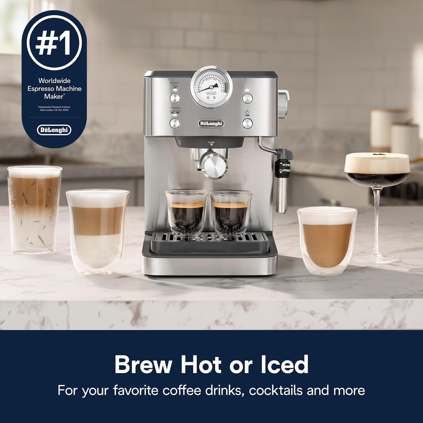 De'Longhi Classic Signature Espresso Machine, Adjustable Milk Frother | #1 Worldwide Espresso Machine Maker, Rapid Heat-Up, Preset Single & Double Espresso, Frother, Pressure Gauge, Compact Design