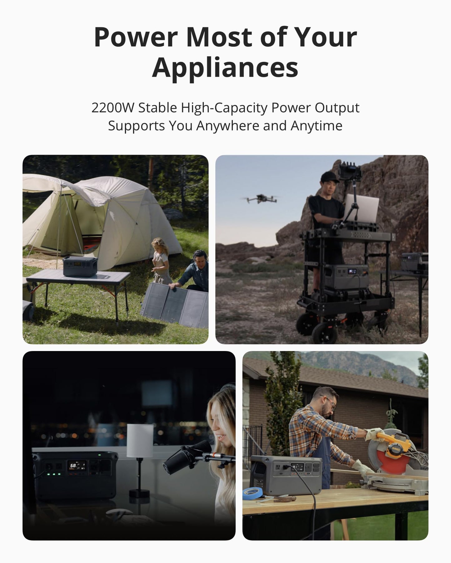 DJI Power 1000 Portable Power Station, 1024Wh LiFePO4 Battery, 2200W (Peak 2600W) AC/140W USB-C Output, 23db Ultra-Silent, Solar Generator For Home Backup, Camping (Solar Panel Optional)