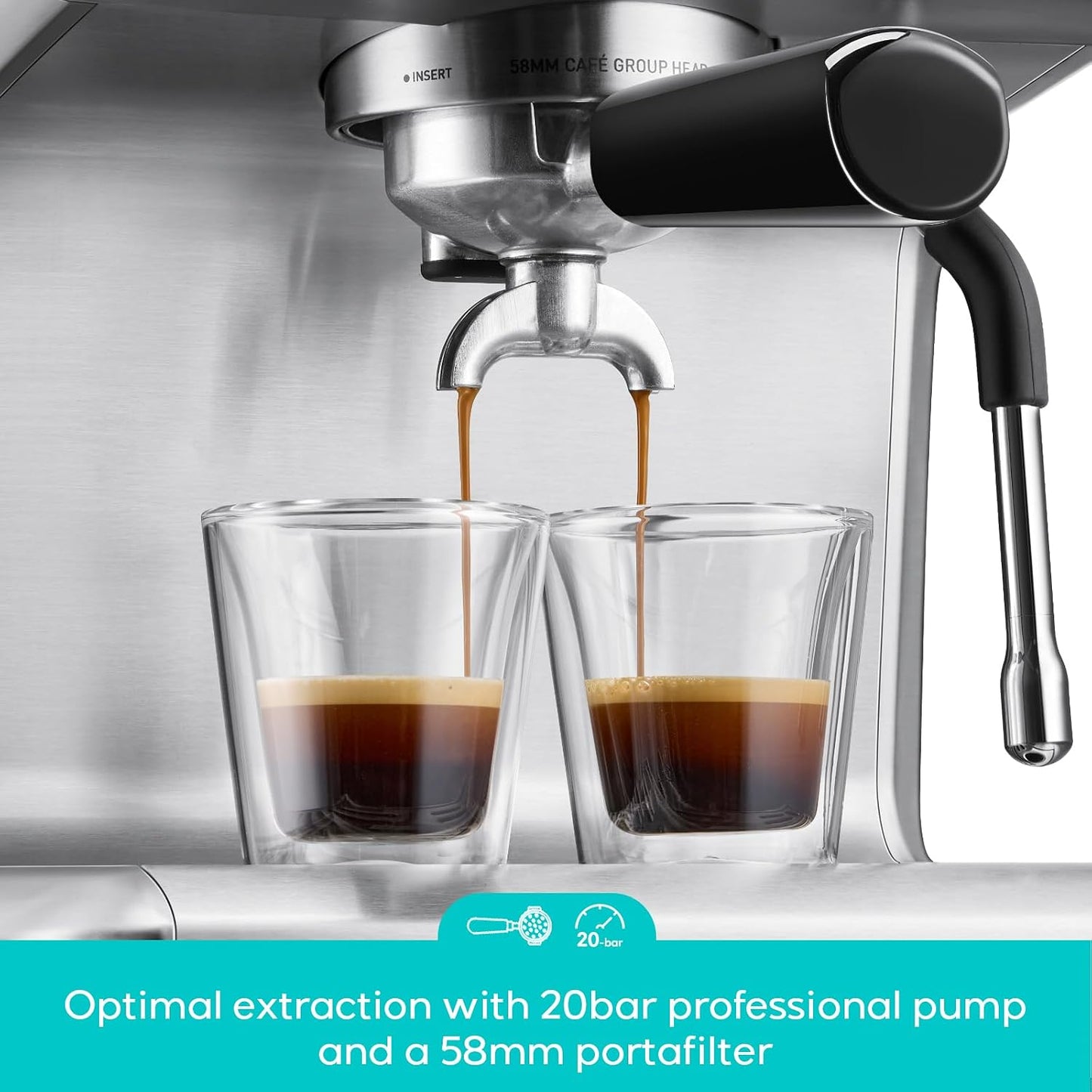 CASABREWS Ultra Espresso Machine, Barista Espresso Maker with Steam Wand | LCD Display, Custom Brew Temp, Latte & Cappuccino Machine, 20-Bar Italian Pump, Powerful Steam Wand, 73oz Removable Tank
