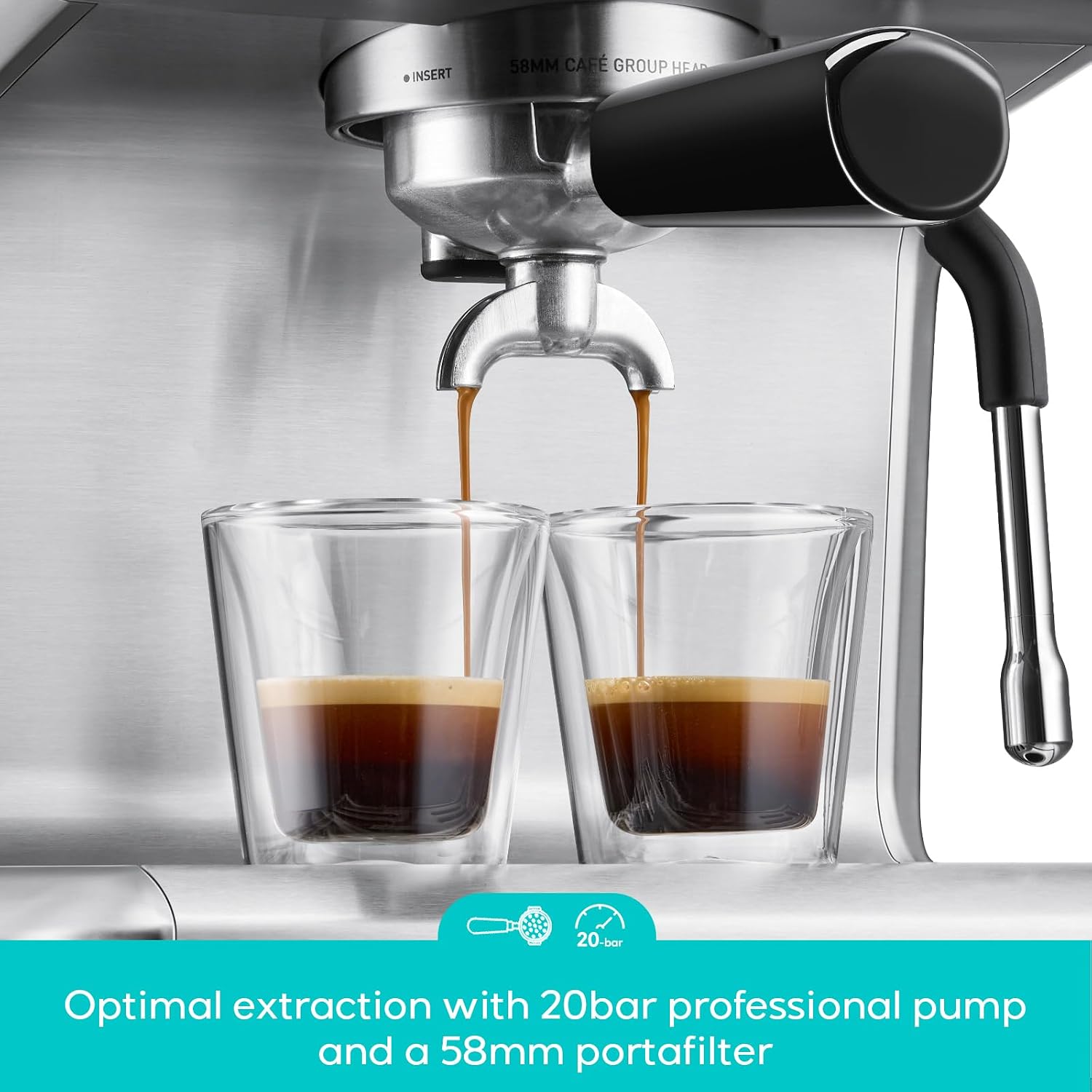 CASABREWS Ultra Espresso Machine, Barista Espresso Maker with Steam Wand | LCD Display, Custom Brew Temp, Latte & Cappuccino Machine, 20-Bar Italian Pump, Powerful Steam Wand, 73oz Removable Tank