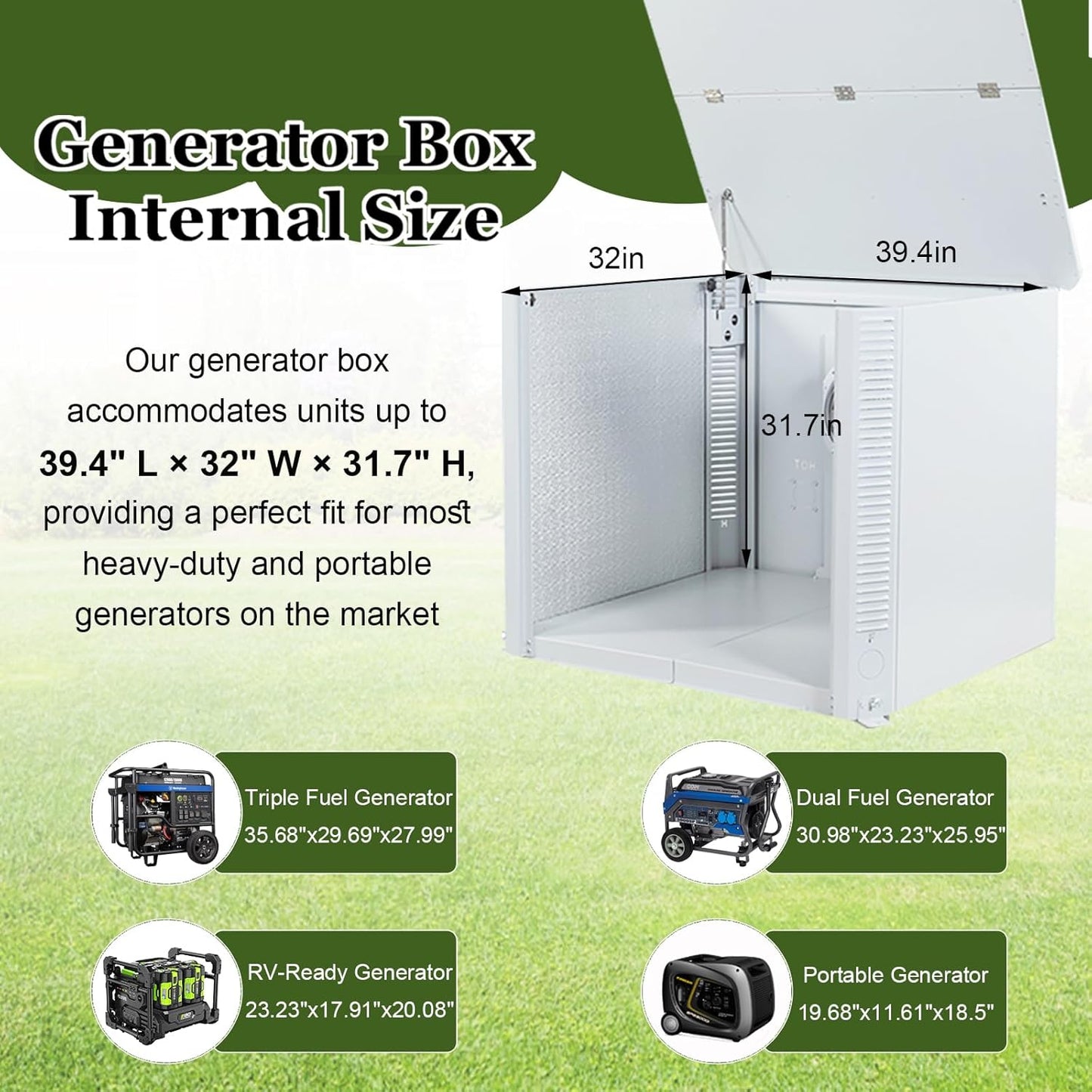 Generator Box, Hudson SD Aluminum Generator Quiet Box Interior Space: 39.4”x32”x31.7”, Air-Cooled Generator Cover with Powerful Fan, for Most Heavy Duty and Portable Generators, White