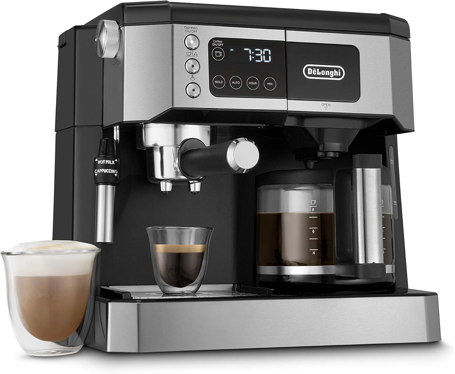De'Longhi All-in-One Espresso & Coffee Maker, 10-Cup Pot, Milk Frother | #1 Worldwide Espresso Machine Maker, Dual Heating System, Milk Frother, 15-Bar Pressure