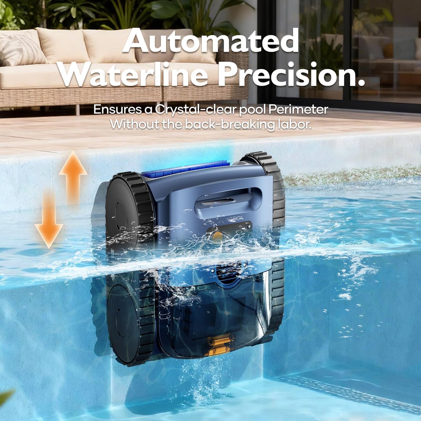 Lodoba pool robot scrubbing waterline during wall cleaning mode