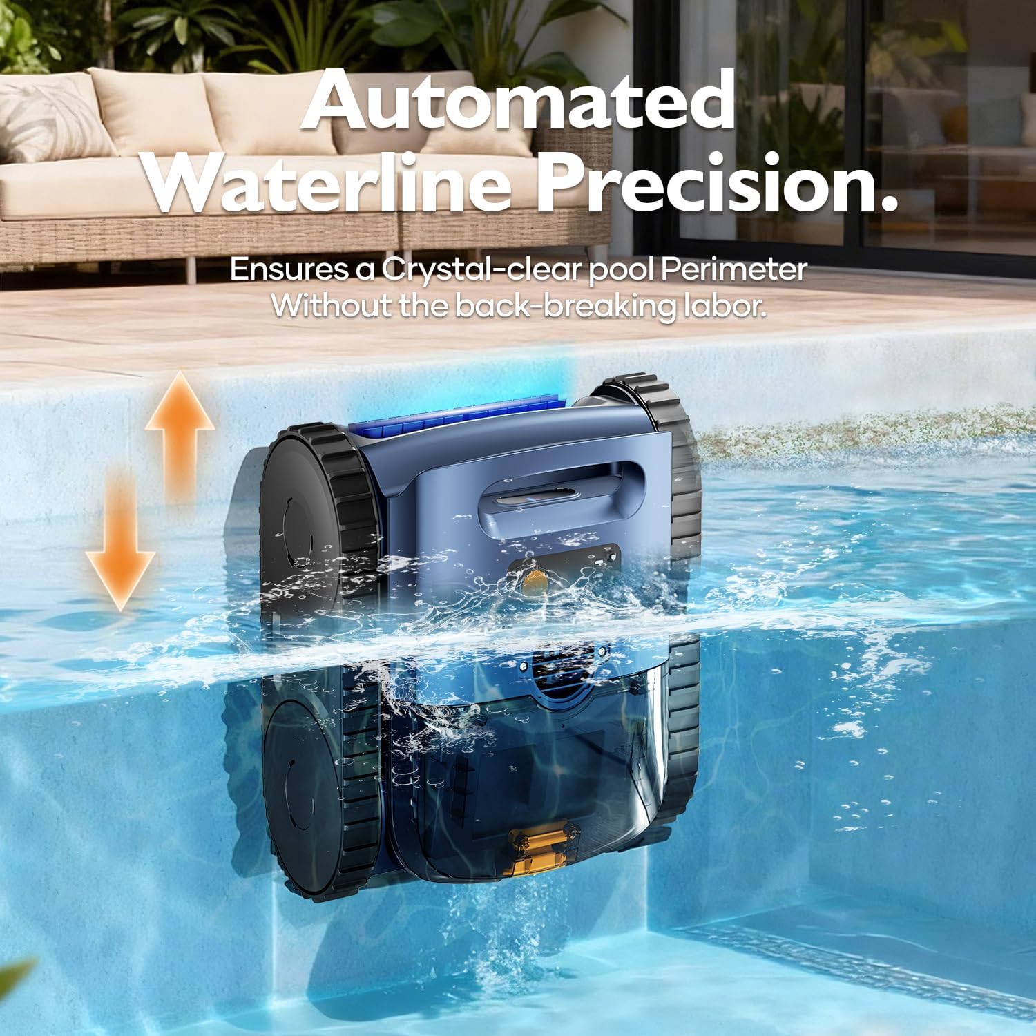 Lodoba pool robot scrubbing waterline during wall cleaning mode