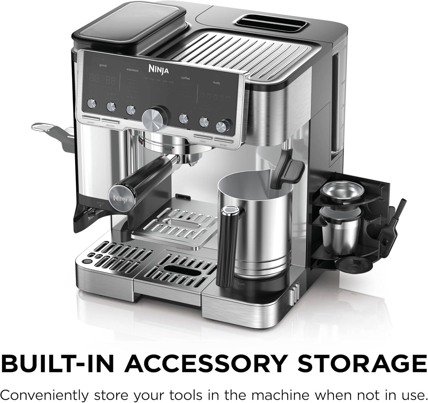Ninja Luxe Café Pro Series, Espresso, Cold Brew, Hot Water, ES701 | Drip Coffee, Integrated Tamper, Built-in Grinder, Hands-Free Frother for Cappuccinos, Lattes, Americanos, Dairy or Non-Dairy