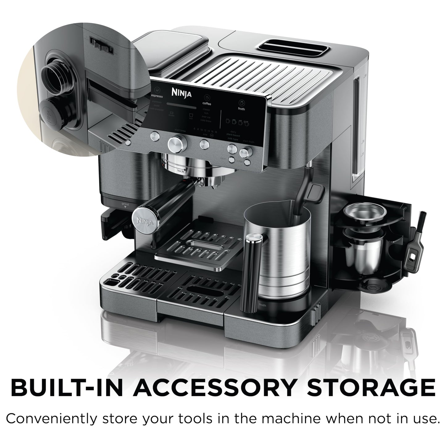 Ninja Luxe Café Premier 3-in-1 Espresso Machine, Drip Coffee, & Cold Brew | Built-in Grinder, Hands-Free Milk Frother, and Assisted Tamper for Cappuccinos & Lattes, Stainless Steel, ES601