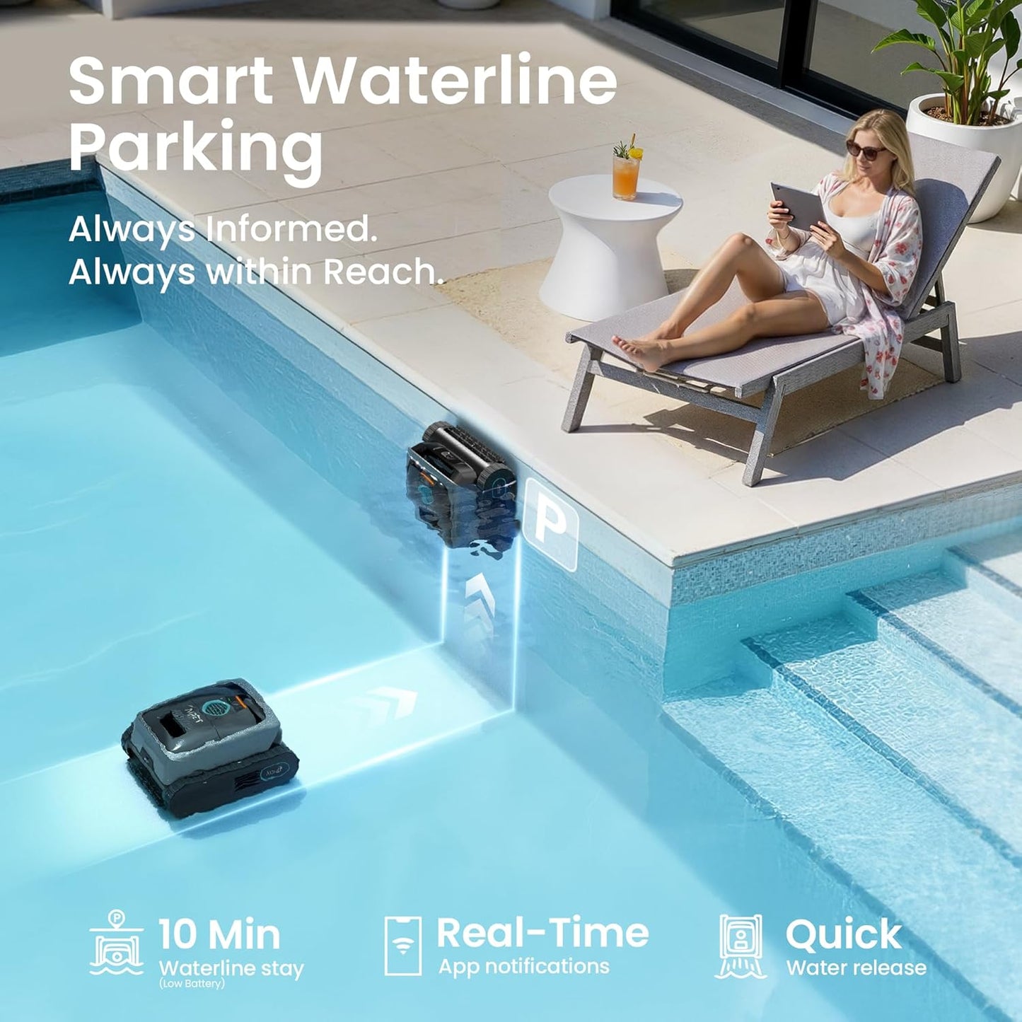 Aiper Scuba S3 auto parking at waterline after completed cleaning cycle