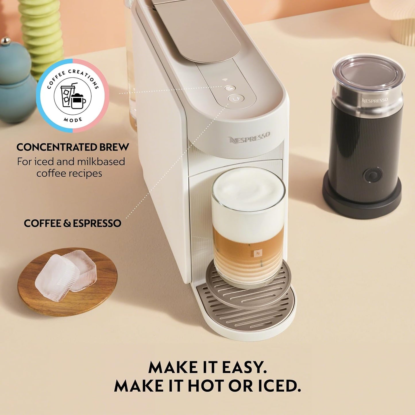Nespresso Vertuo Up Coffee Machine with Milk Frother, White | Coffee and espresso maker by De'Longhi with 3 second start and iced mode. Aeroccino3 bundle for hot or cold milk foam.