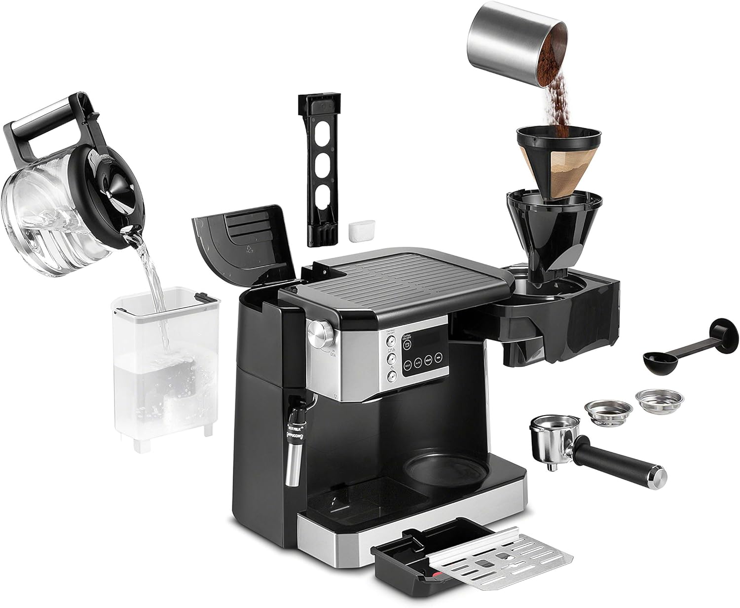 De'Longhi All-in-One Espresso & Coffee Maker, 10-Cup Pot, Milk Frother | #1 Worldwide Espresso Machine Maker, Dual Heating System, Milk Frother, 15-Bar Pressure