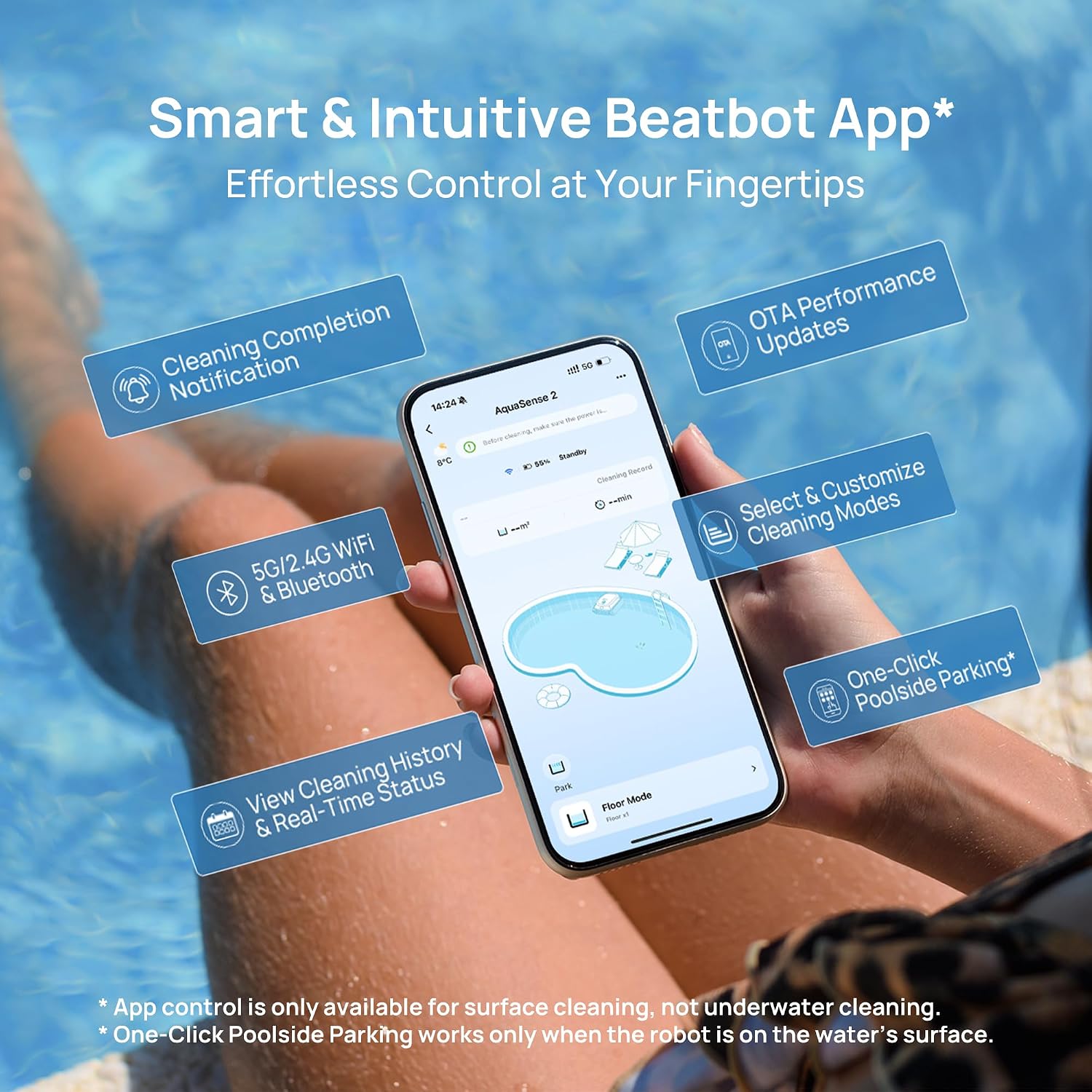 Beatbot AquaSense 2 app-callable surface parking one-tap retrieval