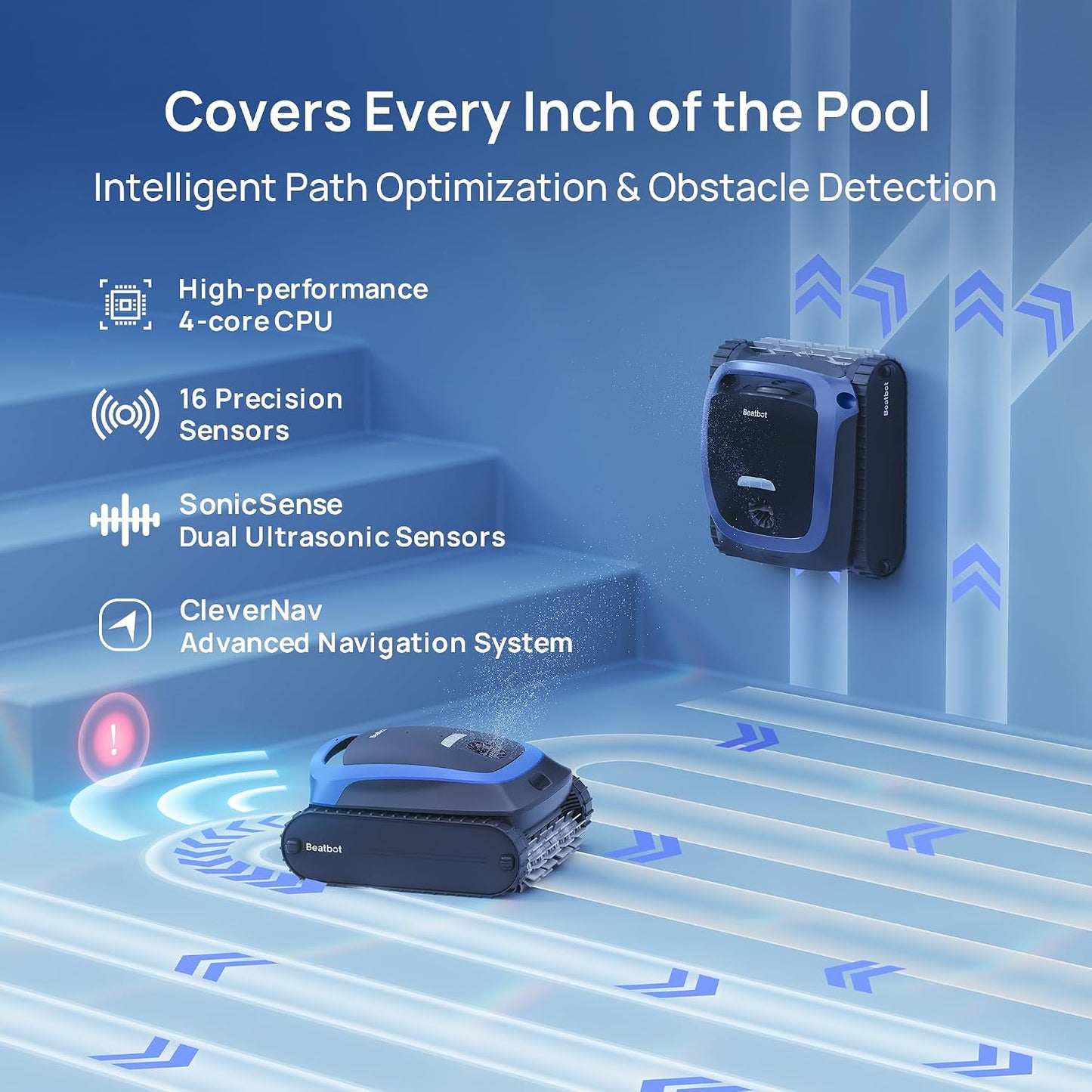 Beatbot AquaSense 2 cleaning concrete tile vinyl fiberglass pool surfaces