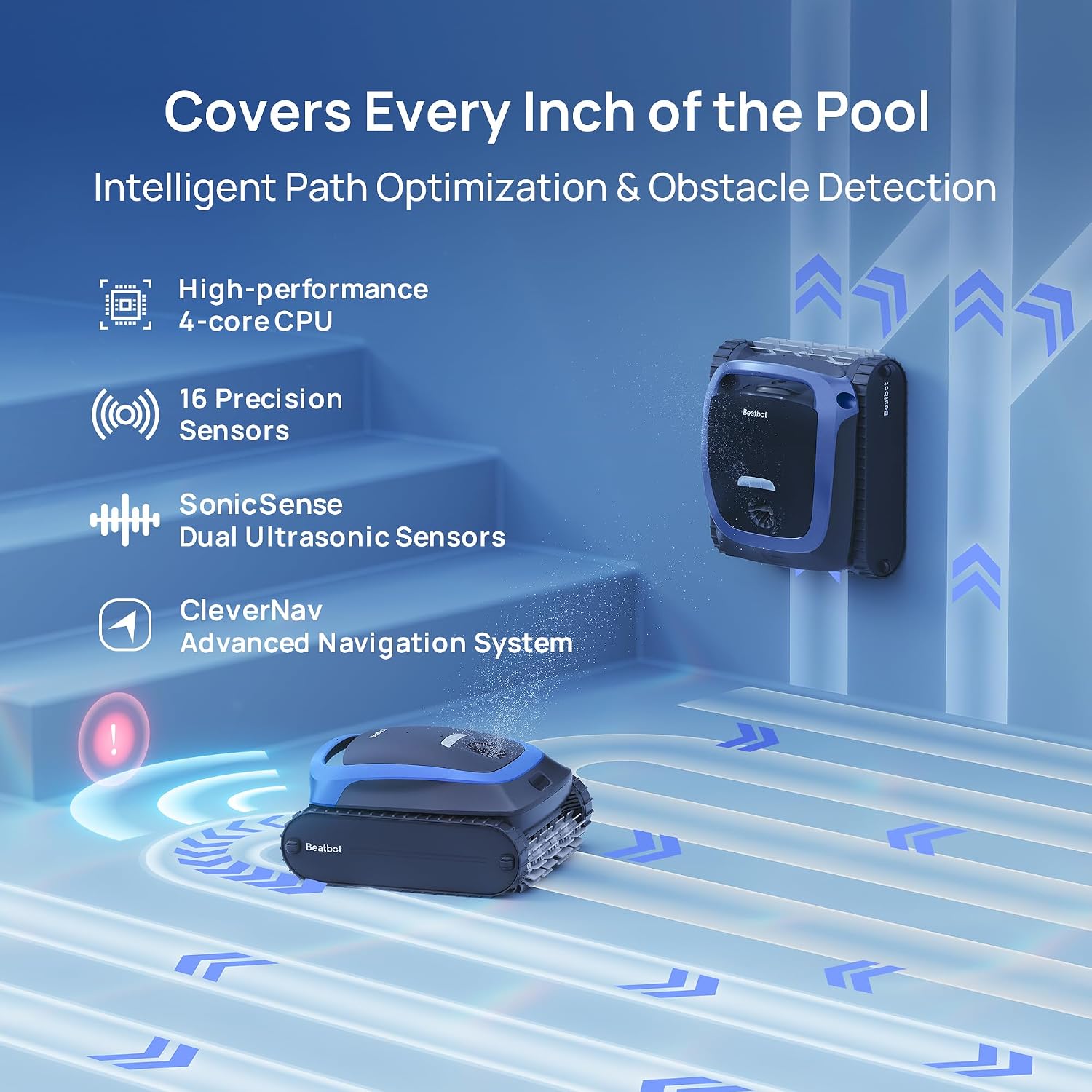 Beatbot AquaSense 2 cleaning concrete tile vinyl fiberglass pool surfaces