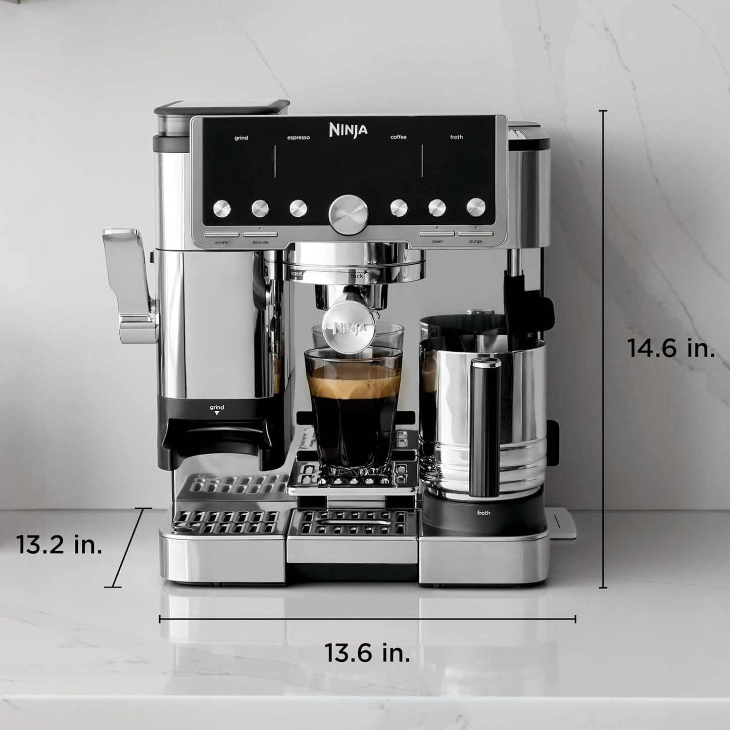 Ninja Luxe Café Pro Series, Espresso, Cold Brew, Hot Water, ES701 | Drip Coffee, Integrated Tamper, Built-in Grinder, Hands-Free Frother for Cappuccinos, Lattes, Americanos, Dairy or Non-Dairy