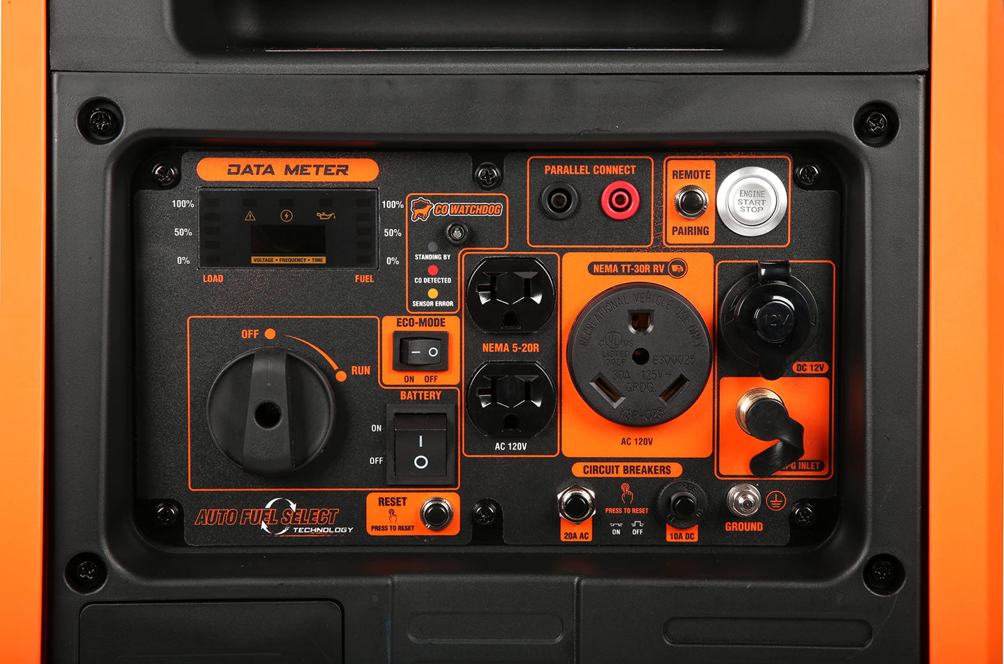 WEN 6800-Watt Dual Fuel RV-Ready Electric Start Portable Inverter Generator with Fuel Shut Off and CO Watchdog for Electric Vehicle Backup (DF680iX)