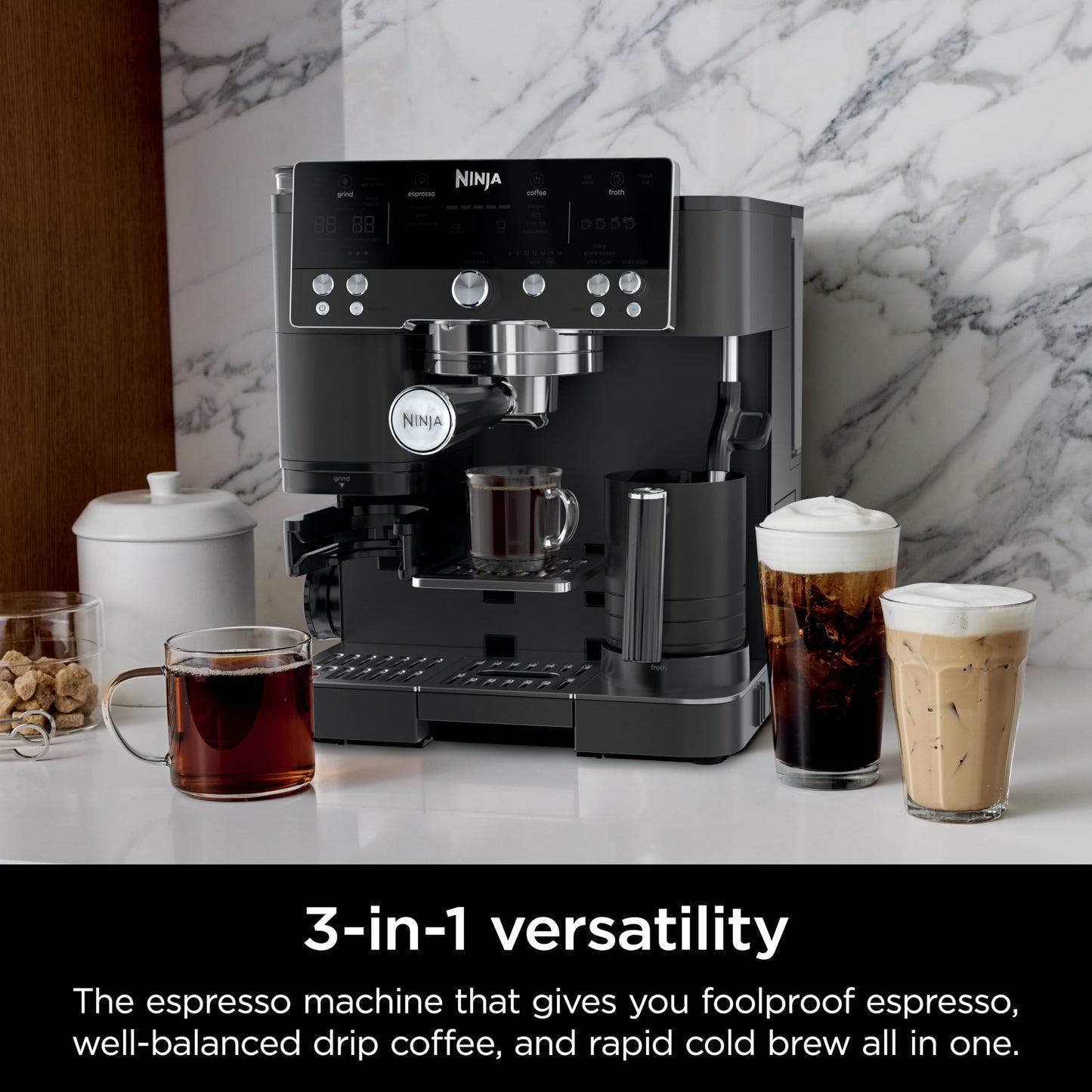 Ninja Luxe Café Premier 3-in-1 Espresso Machine, Drip Coffee, & Cold Brew | Built-in Grinder, Hands-Free Milk Frother, and Assisted Tamper for Cappuccinos & Lattes, Stainless Steel, ES601