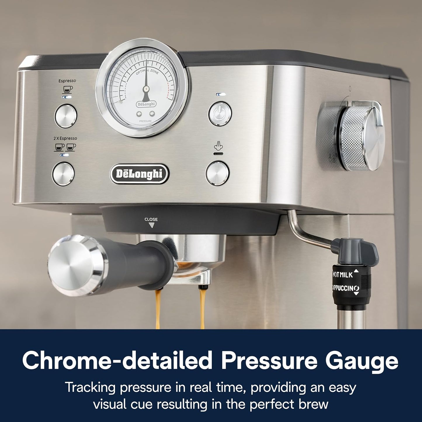 De'Longhi Classic Signature Espresso Machine, Adjustable Milk Frother | #1 Worldwide Espresso Machine Maker, Rapid Heat-Up, Preset Single & Double Espresso, Frother, Pressure Gauge, Compact Design