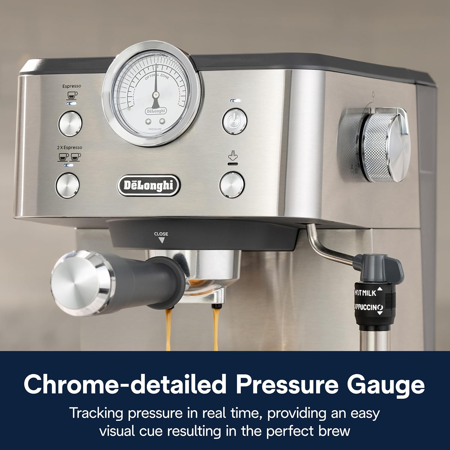 De'Longhi Classic Signature Espresso Machine, Adjustable Milk Frother | #1 Worldwide Espresso Machine Maker, Rapid Heat-Up, Preset Single & Double Espresso, Frother, Pressure Gauge, Compact Design