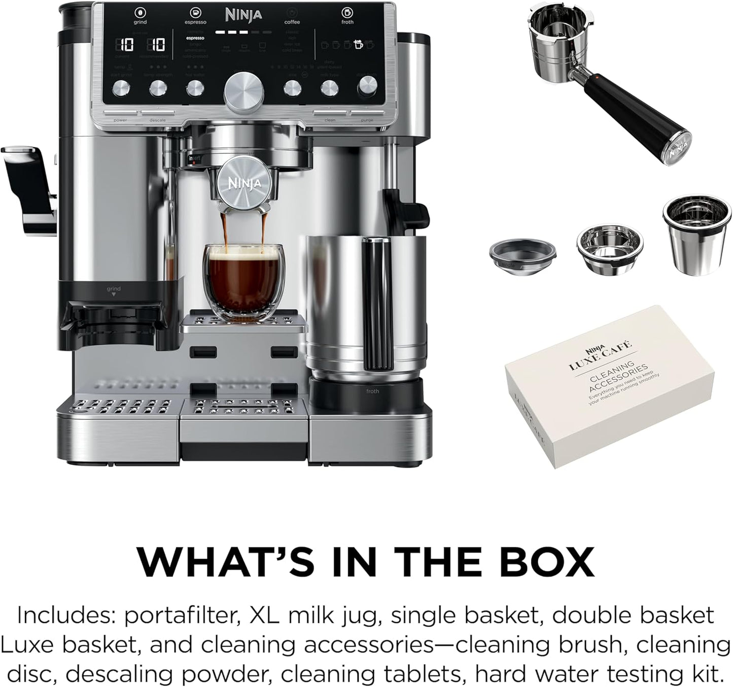Ninja Luxe Café Pro Series, Espresso, Cold Brew, Hot Water, ES701 | Drip Coffee, Integrated Tamper, Built-in Grinder, Hands-Free Frother for Cappuccinos, Lattes, Americanos, Dairy or Non-Dairy