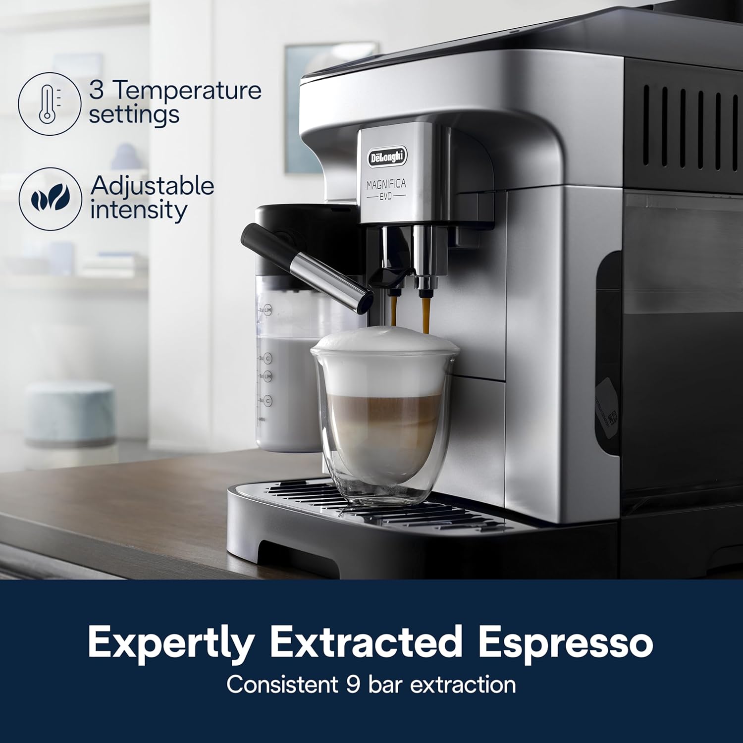 De'Longhi Magnifica Evo Automatic Espresso Machine, Milk Frother, Silver | #1 Worldwide Espresso Machine Maker, 7 One-Touch Recipes, Frother, Built-In Grinder, Craft Personalized Signature Drink