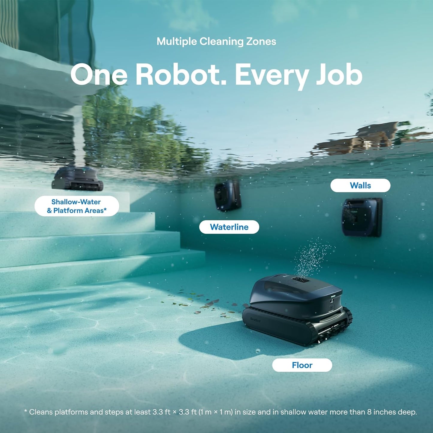 Beatbot Sora 30 smart surface parking at pool edge after cleaning cycle