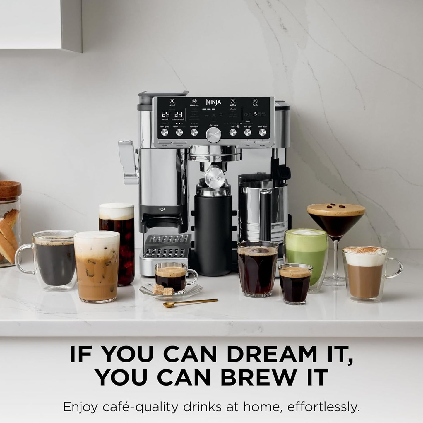 Ninja Luxe Café Pro Series, Espresso, Cold Brew, Hot Water, ES701 | Drip Coffee, Integrated Tamper, Built-in Grinder, Hands-Free Frother for Cappuccinos, Lattes, Americanos, Dairy or Non-Dairy
