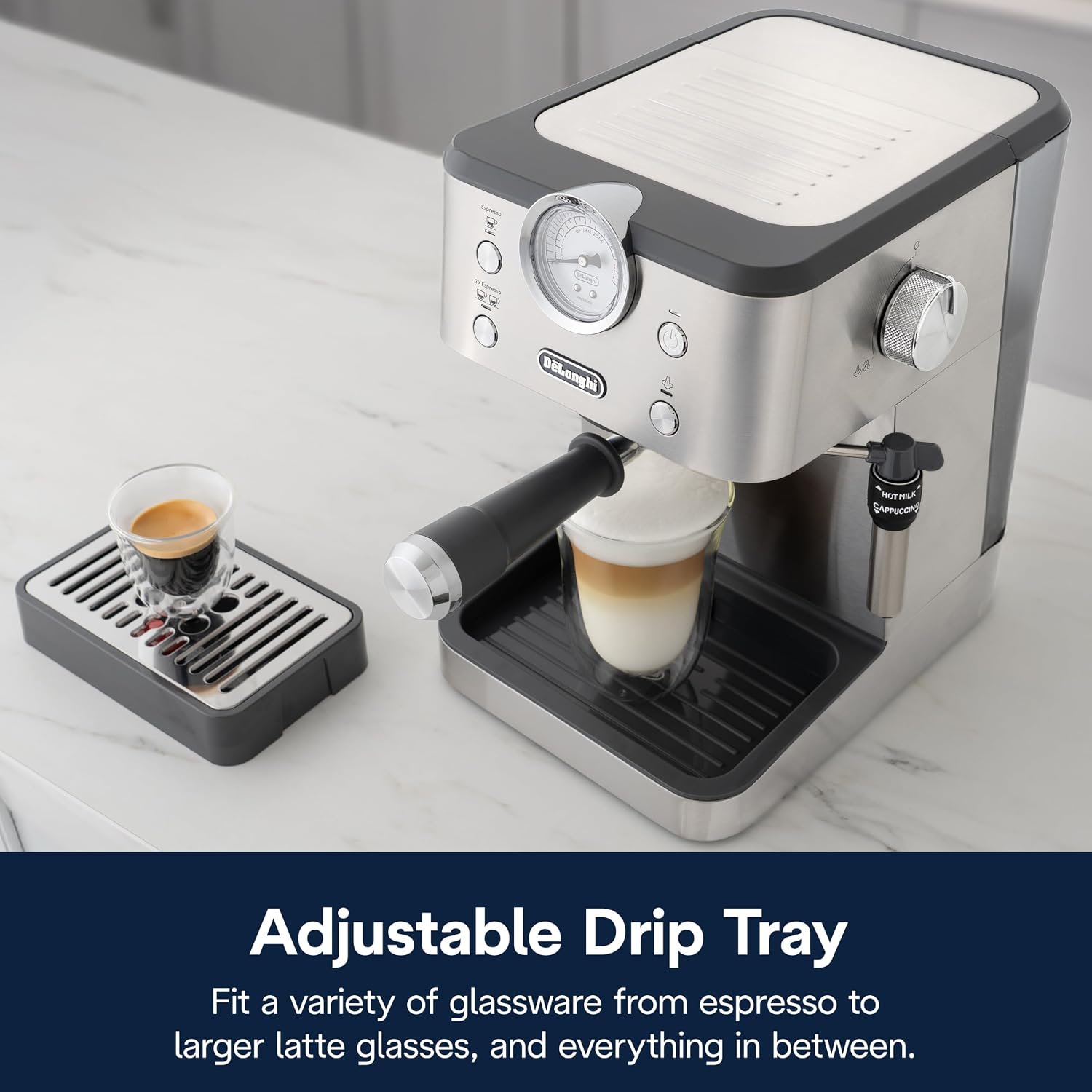 De'Longhi Classic Signature Espresso Machine, Adjustable Milk Frother | #1 Worldwide Espresso Machine Maker, Rapid Heat-Up, Preset Single & Double Espresso, Frother, Pressure Gauge, Compact Design